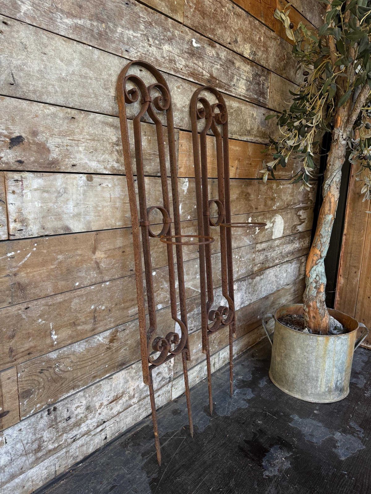Pretty Pair Of Rustic Steel Planters