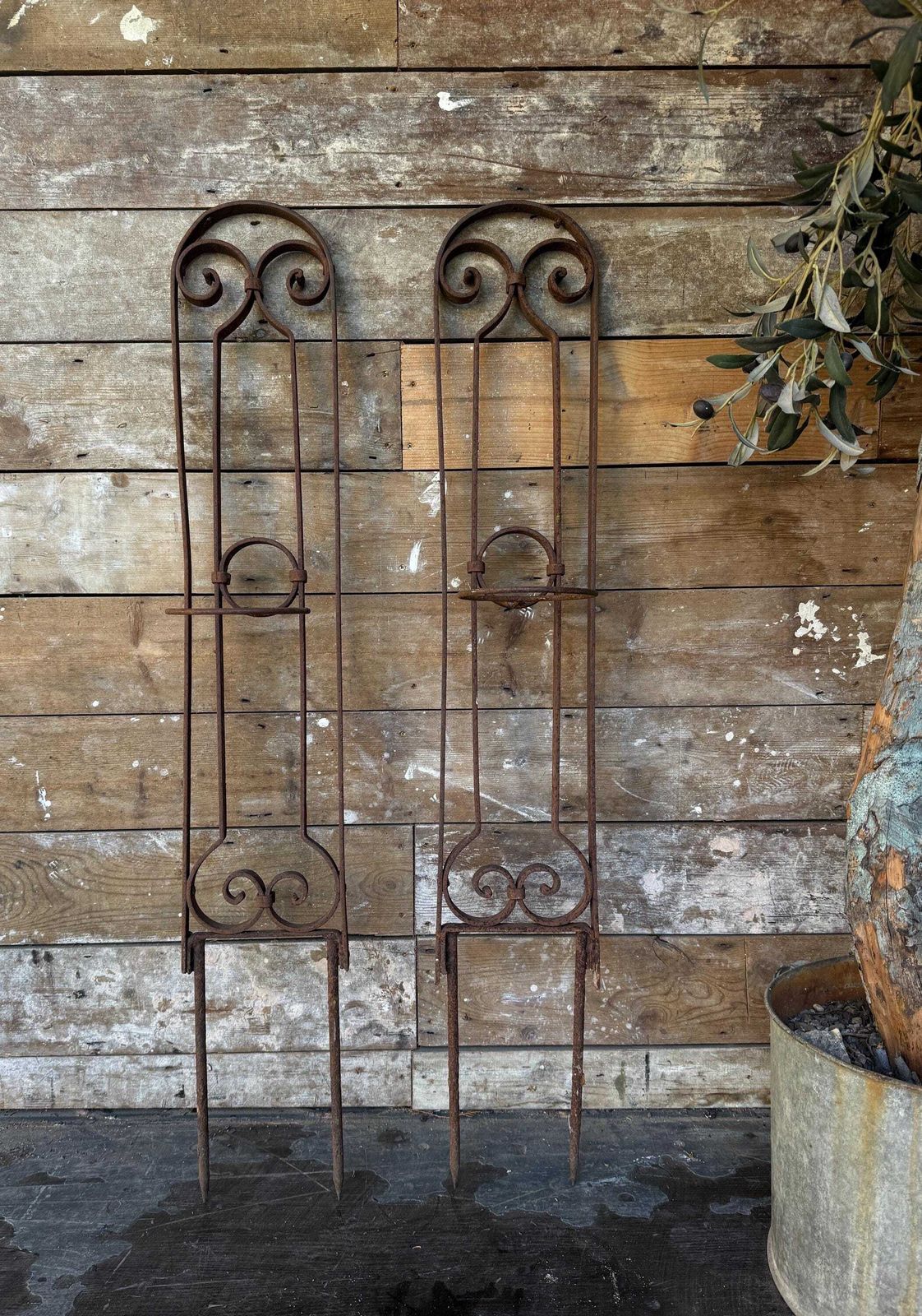 Pretty Pair Of Rustic Steel Planters photo 204.0