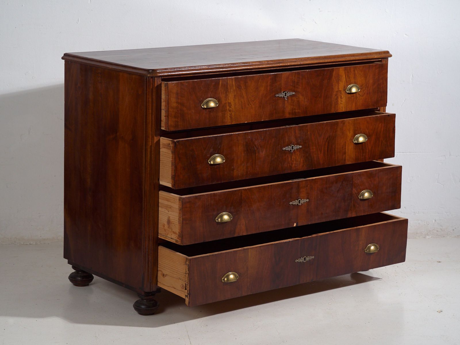 Antique Pine Chest Of Drawers With Four Drawers And Brass Handles – Central Europe, Circa 1900 photo Furniture