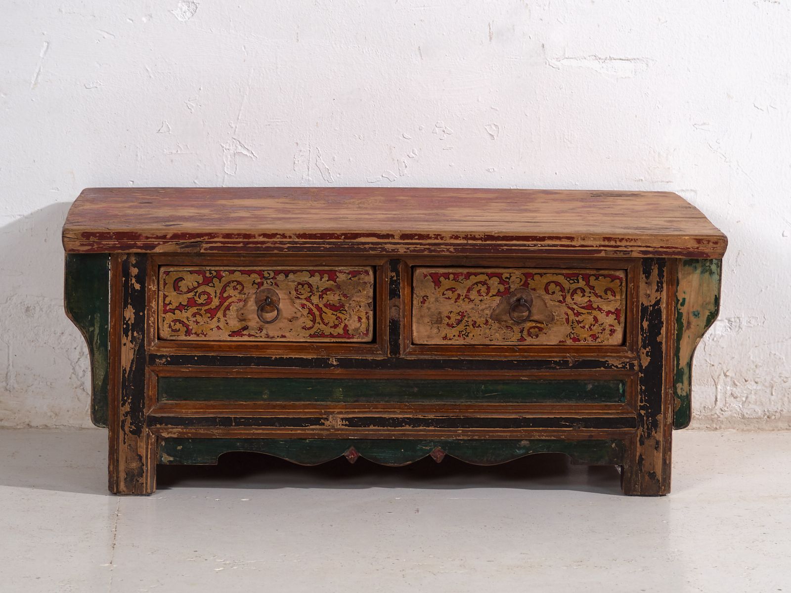 Polychrome Shanxi Kang Table With Two Drawers – China, Circa 1930 photo vintage