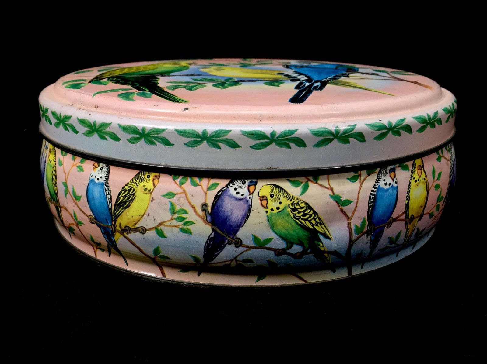 Antique Advertising   Peek Frean & Co Budgie Collectors Biscuit Tin Birds C.1950 photo for sale