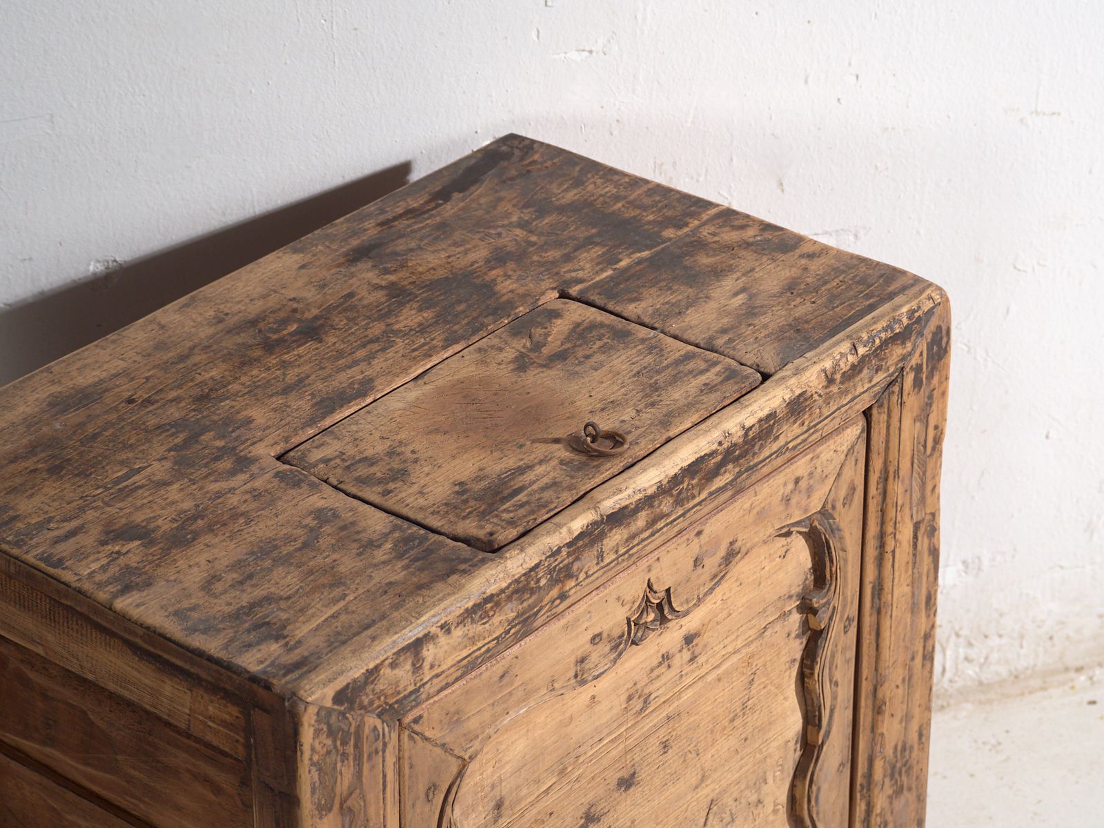 photo furniture Shanxi Low Cabinet In Elm With Carved Door – China, Circa 1930