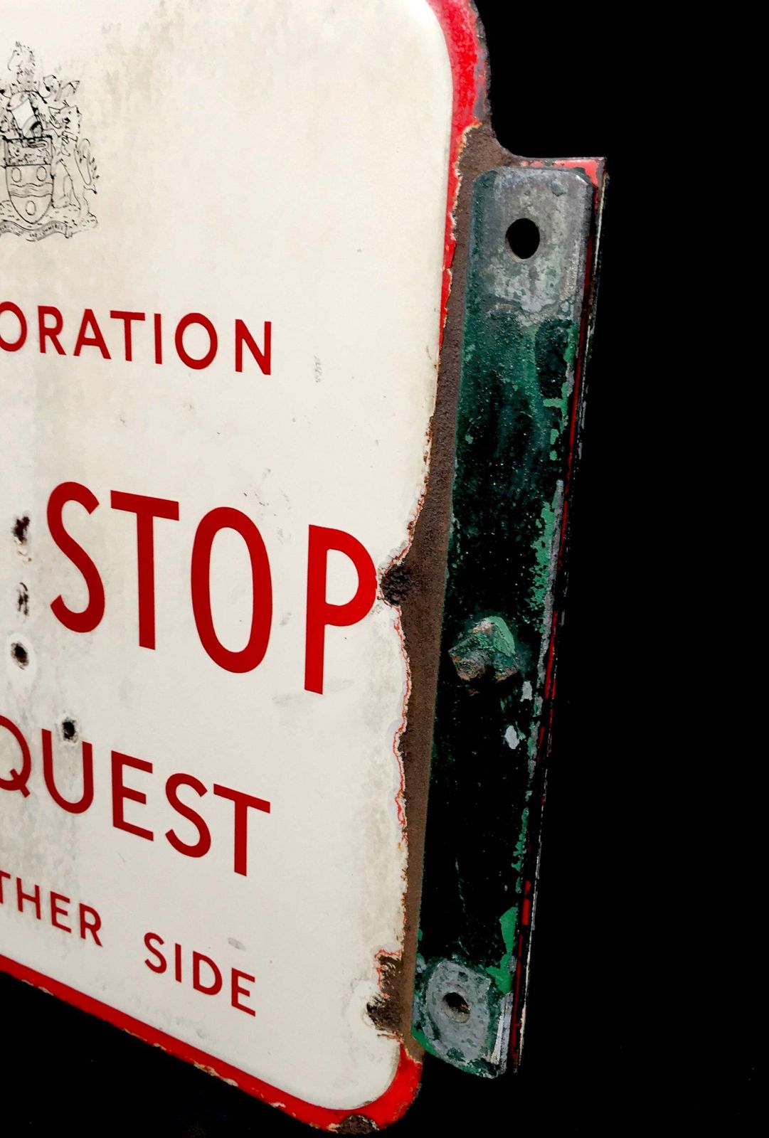 Antique Wall Mounted Double Sided Enamel Bus Stop Sign Maidstone Corporation photo vinterior
