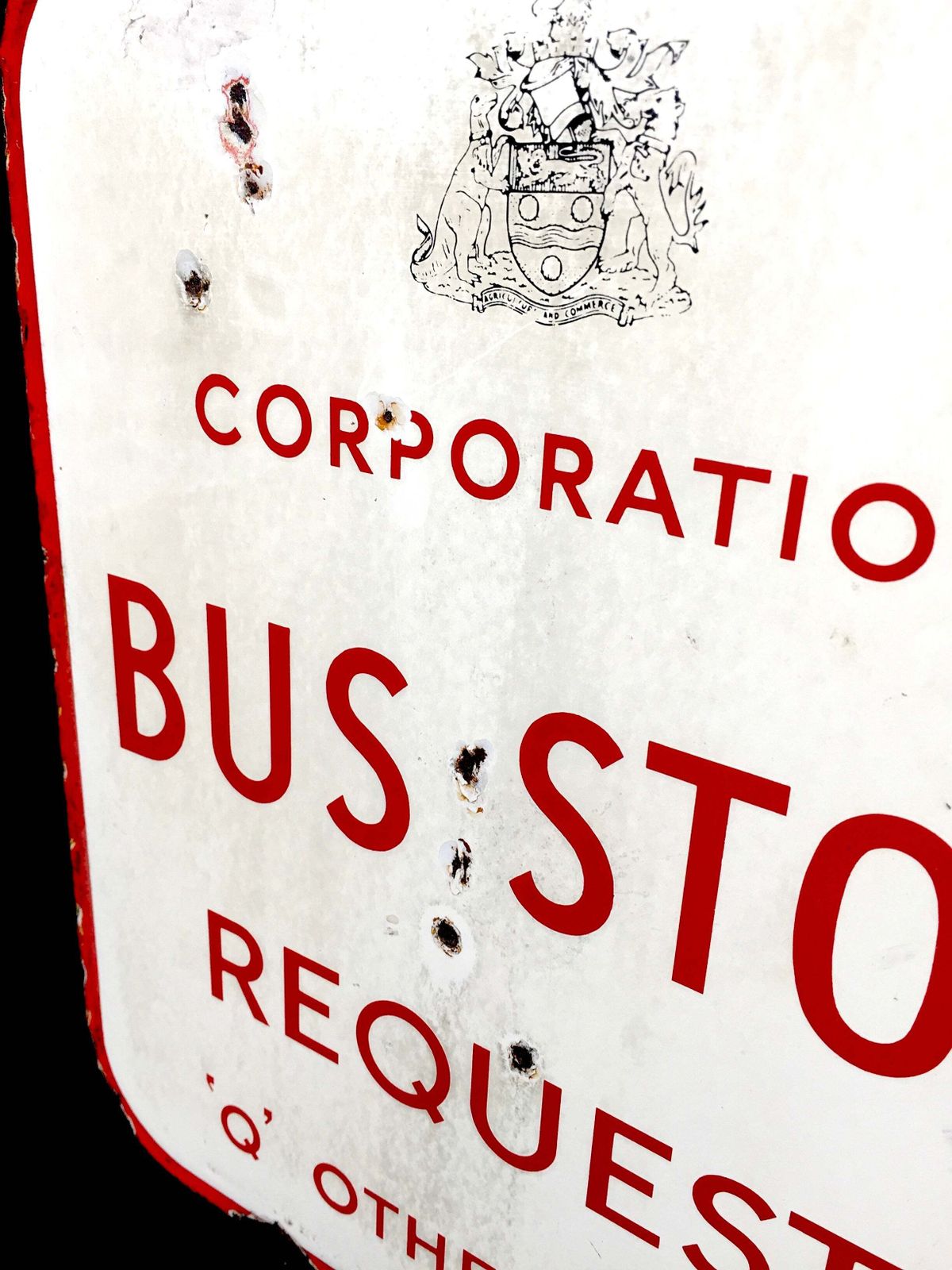 Antique Wall Mounted Double Sided Enamel Bus Stop Sign Maidstone Corporation photo vintage