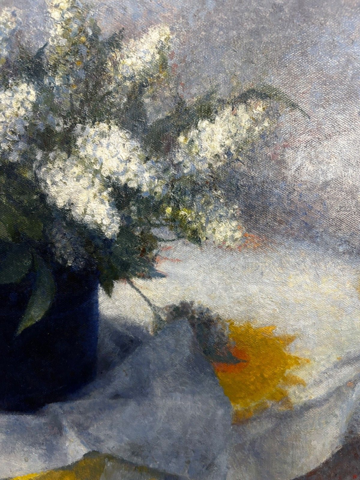 Oil On Canvas Still Life Lilac Spring Flowers Decorative Signed And Framed 1980 photo vinterior