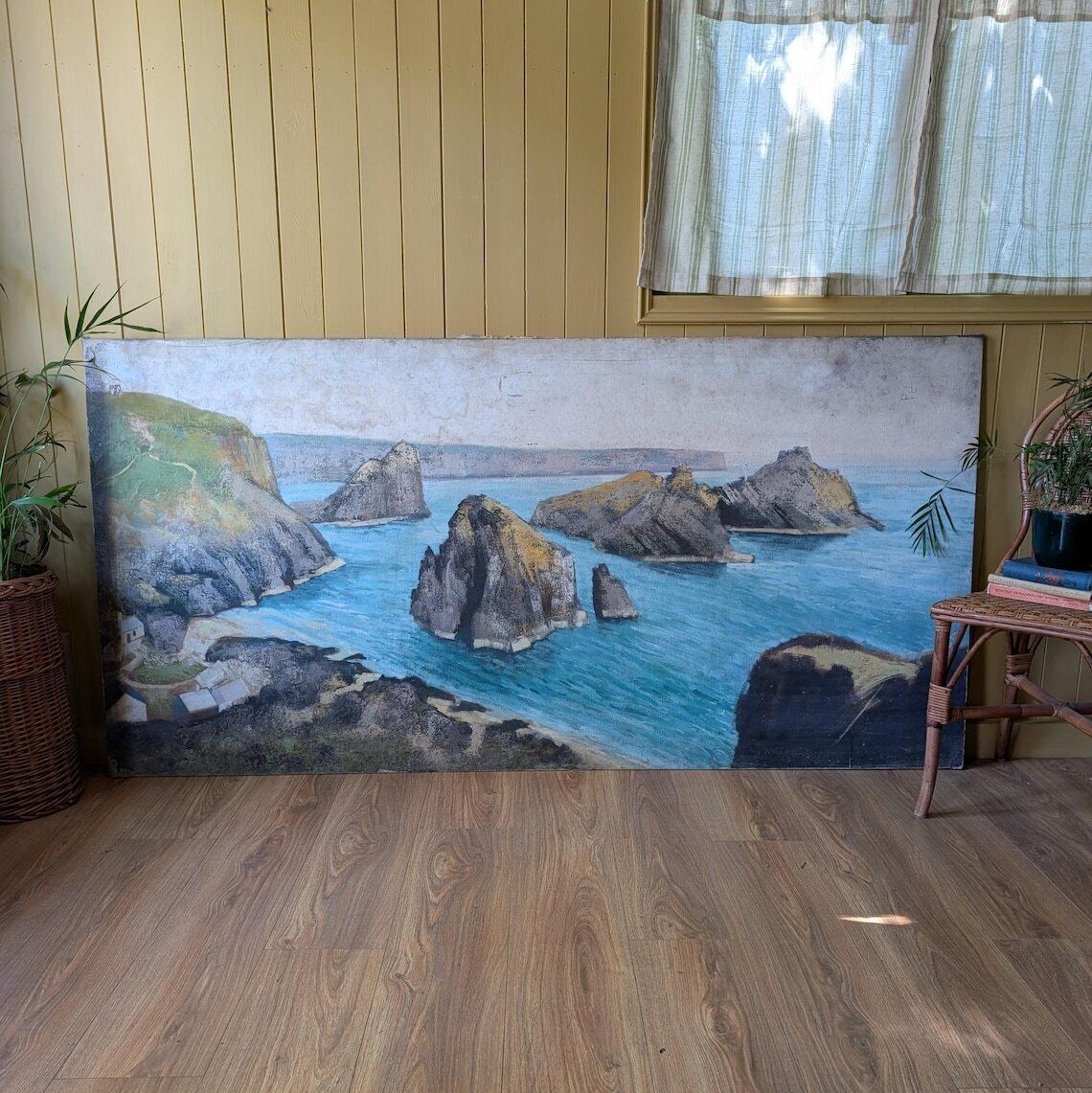 Large Vintage Oil Painting Of Kynance Cove Cornwall.