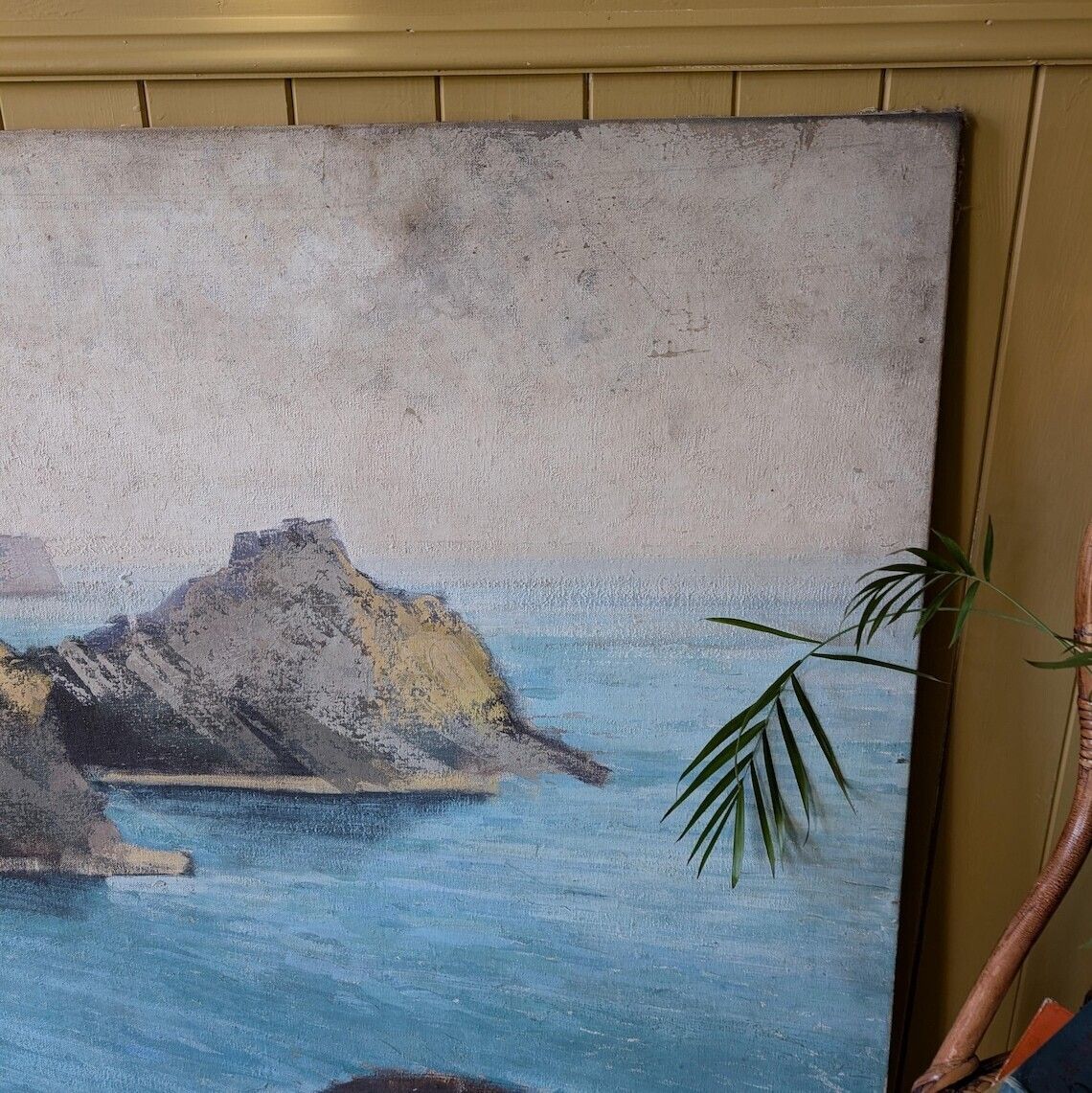 photo furniture Large Vintage Oil Painting Of Kynance Cove Cornwall.