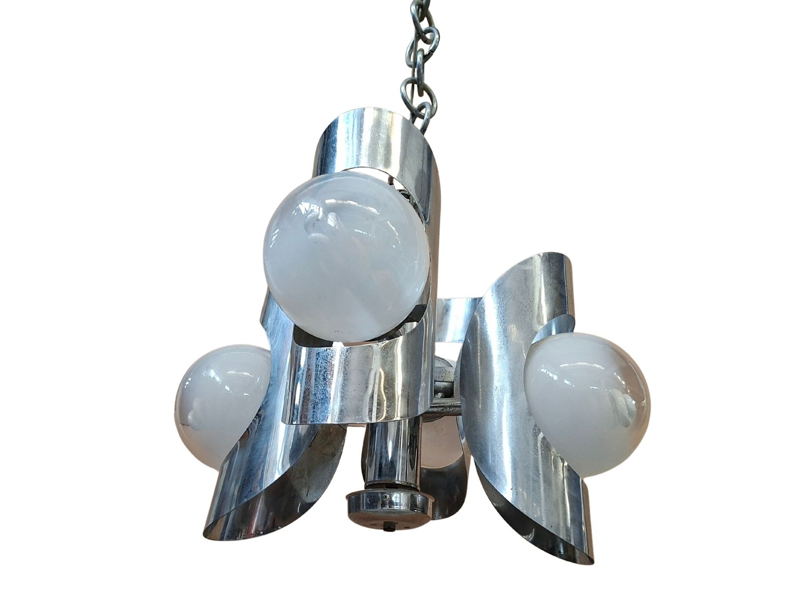 Iconico Lampadario Vintage Anni '70 – Design "Space Age" In Ferro Cromato photo Lighting