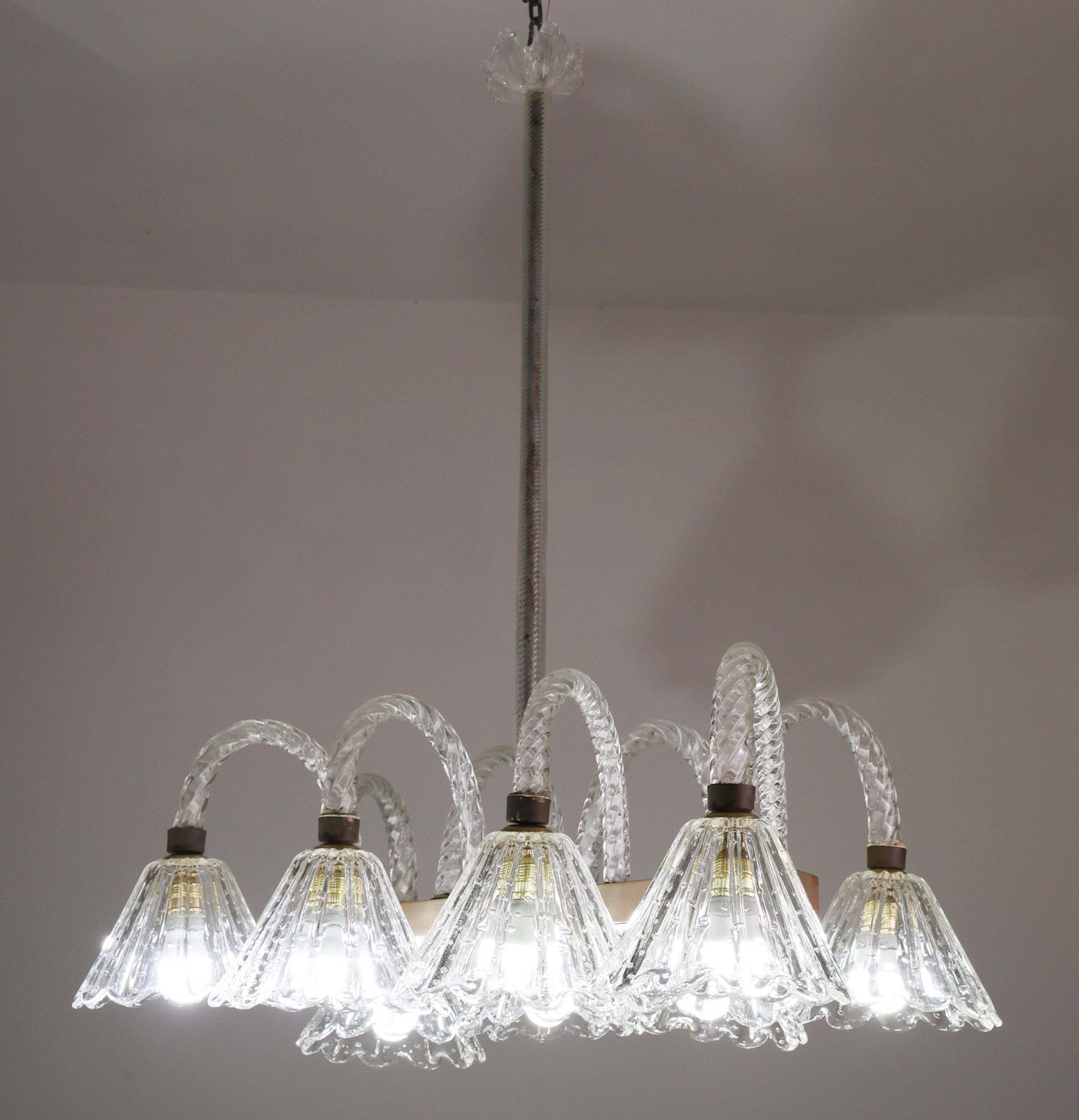 Museal 8 Light Art Decò Barovier E Toso Chandelier, Murano "Bubble" Glass, 1950s photo 8865.0