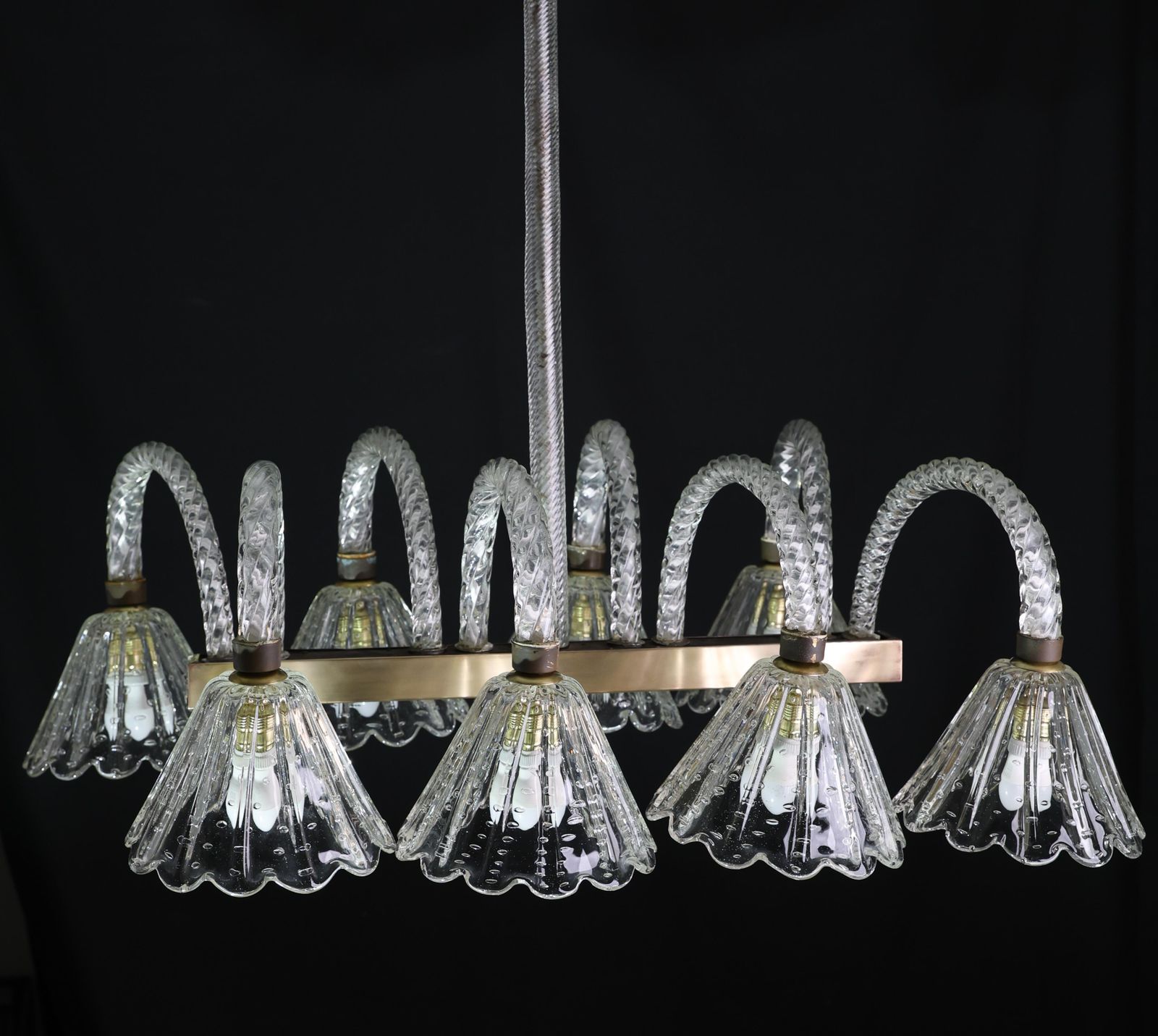 Museal 8 Light Art Decò Barovier E Toso Chandelier, Murano "Bubble" Glass, 1950s photo vinterior