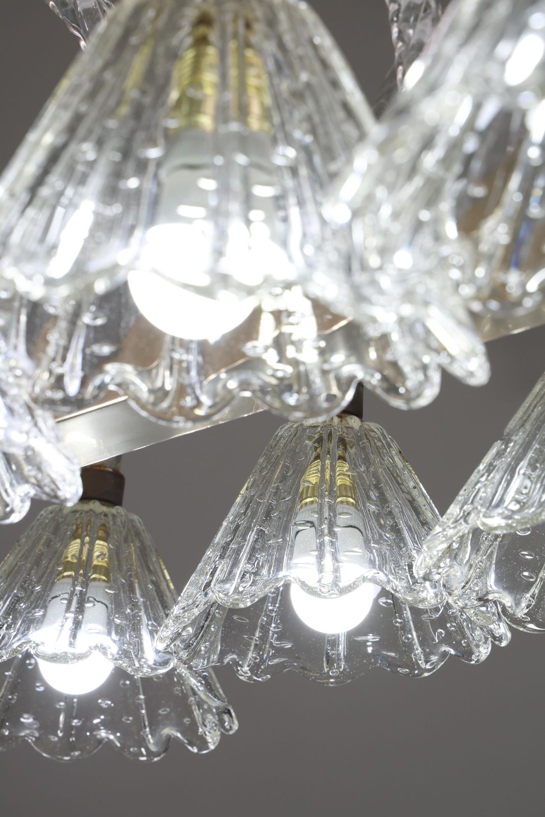 photo vinterior Museal 8 Light Art Decò Barovier E Toso Chandelier, Murano "Bubble" Glass, 1950s