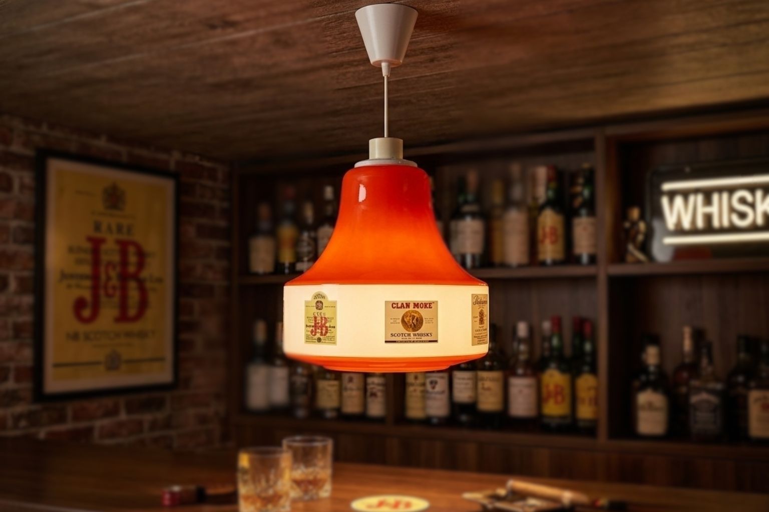 Lampadario Vintage Anni '70 Space Age   Arancione E Bianco   Design Scotch Whisky