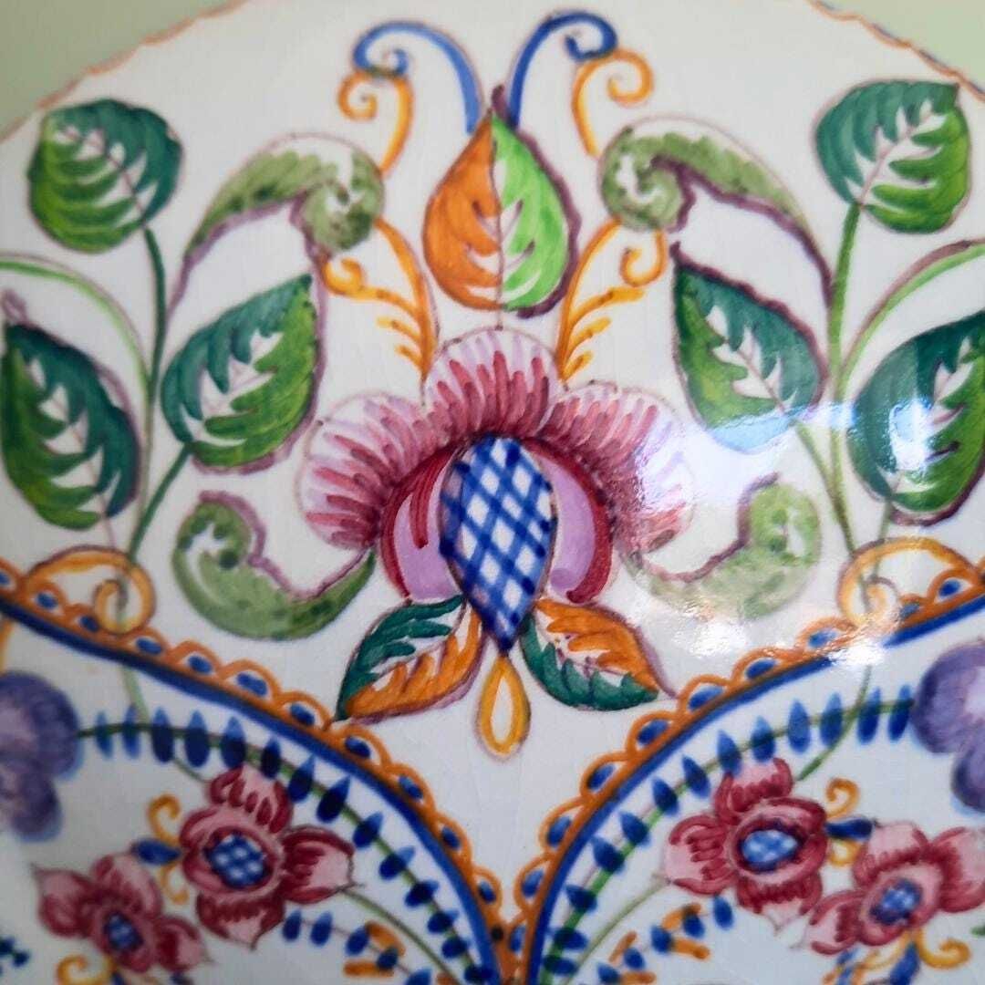 Large C1940's Carvalhinho Portuguese Hand Painted Floral Scalloped Pedestal Centrepiece Bowl photo furniture