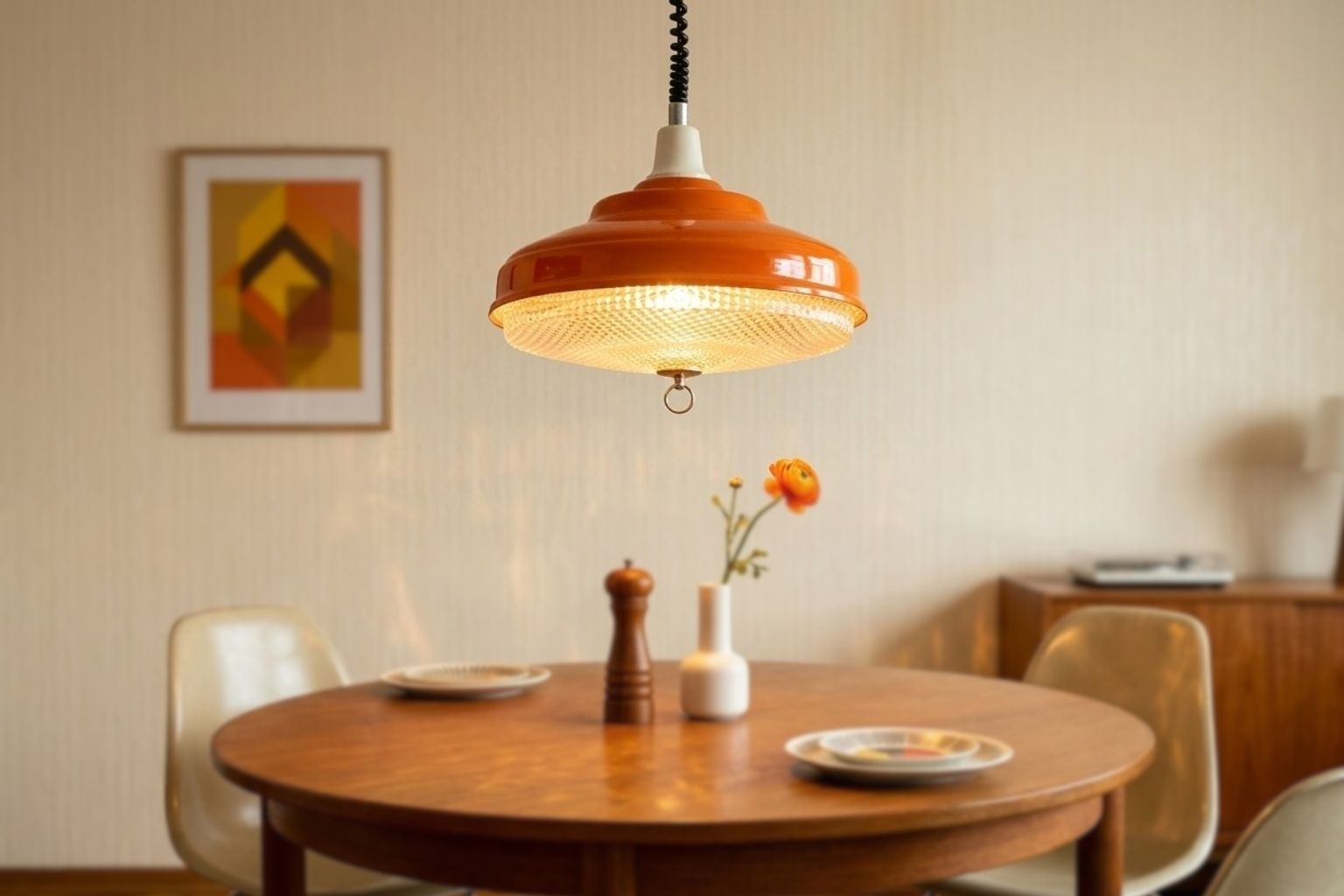 Lampadario Vintage Anni '70 Space Age – Arancione E Cristallino – ø 38cm
