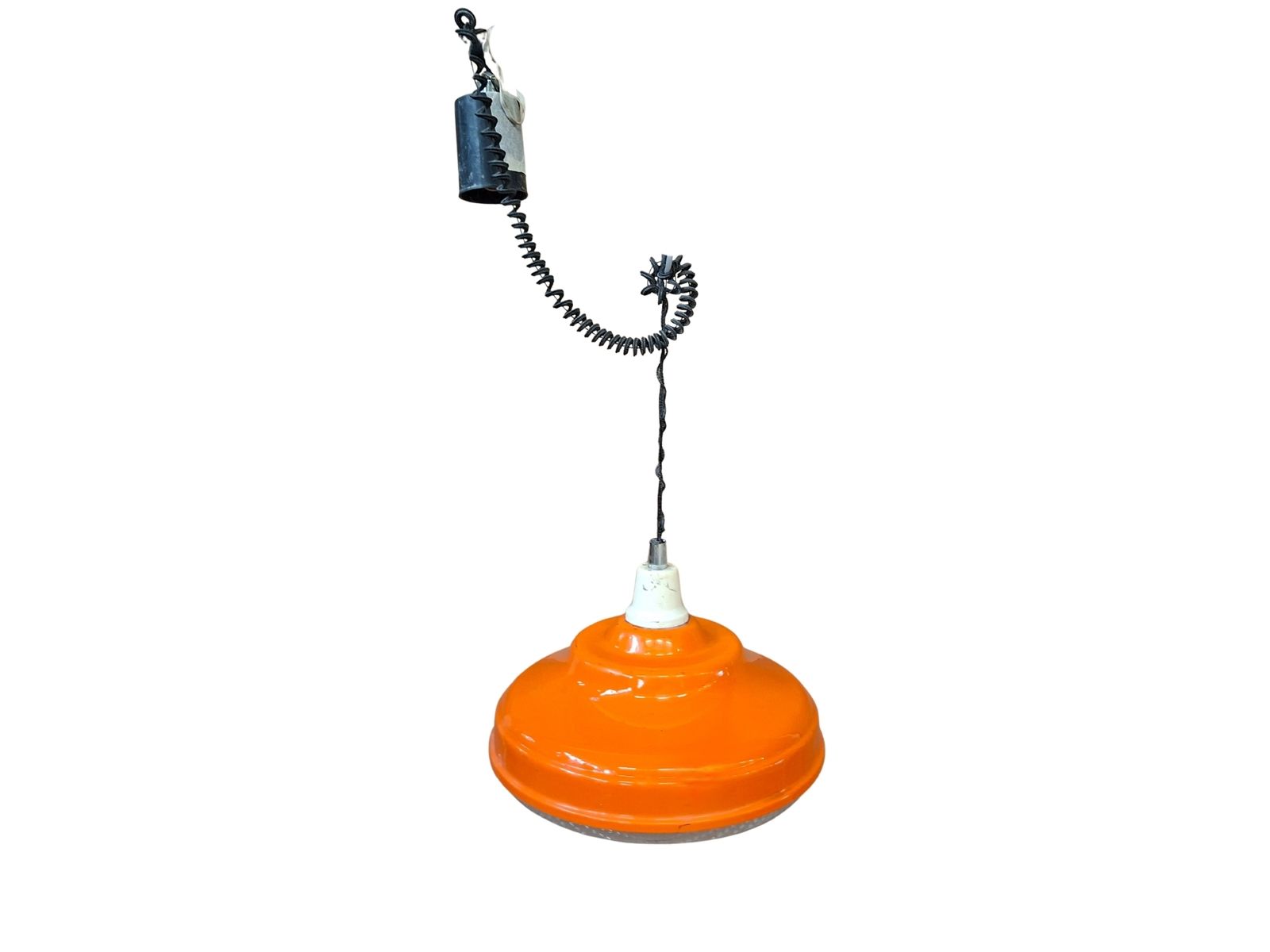 Lampadario Vintage Anni '70 Space Age – Arancione E Cristallino – ø 38cm photo 259.88