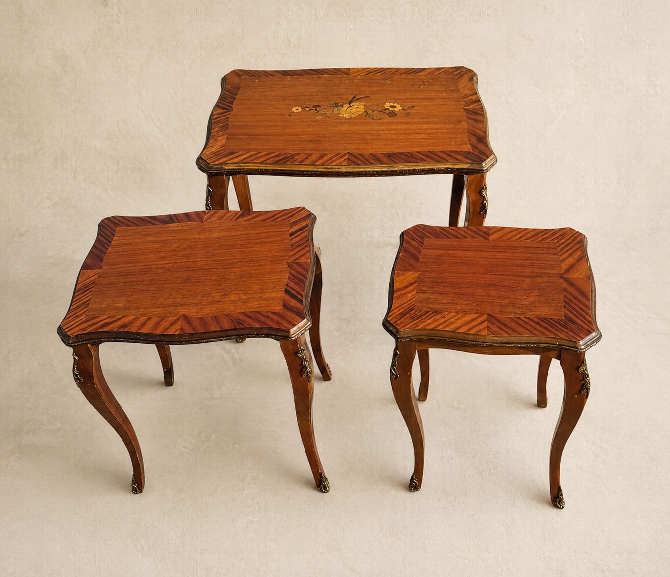 French Style Marquetry Nest Of Three Tables photo 450.0