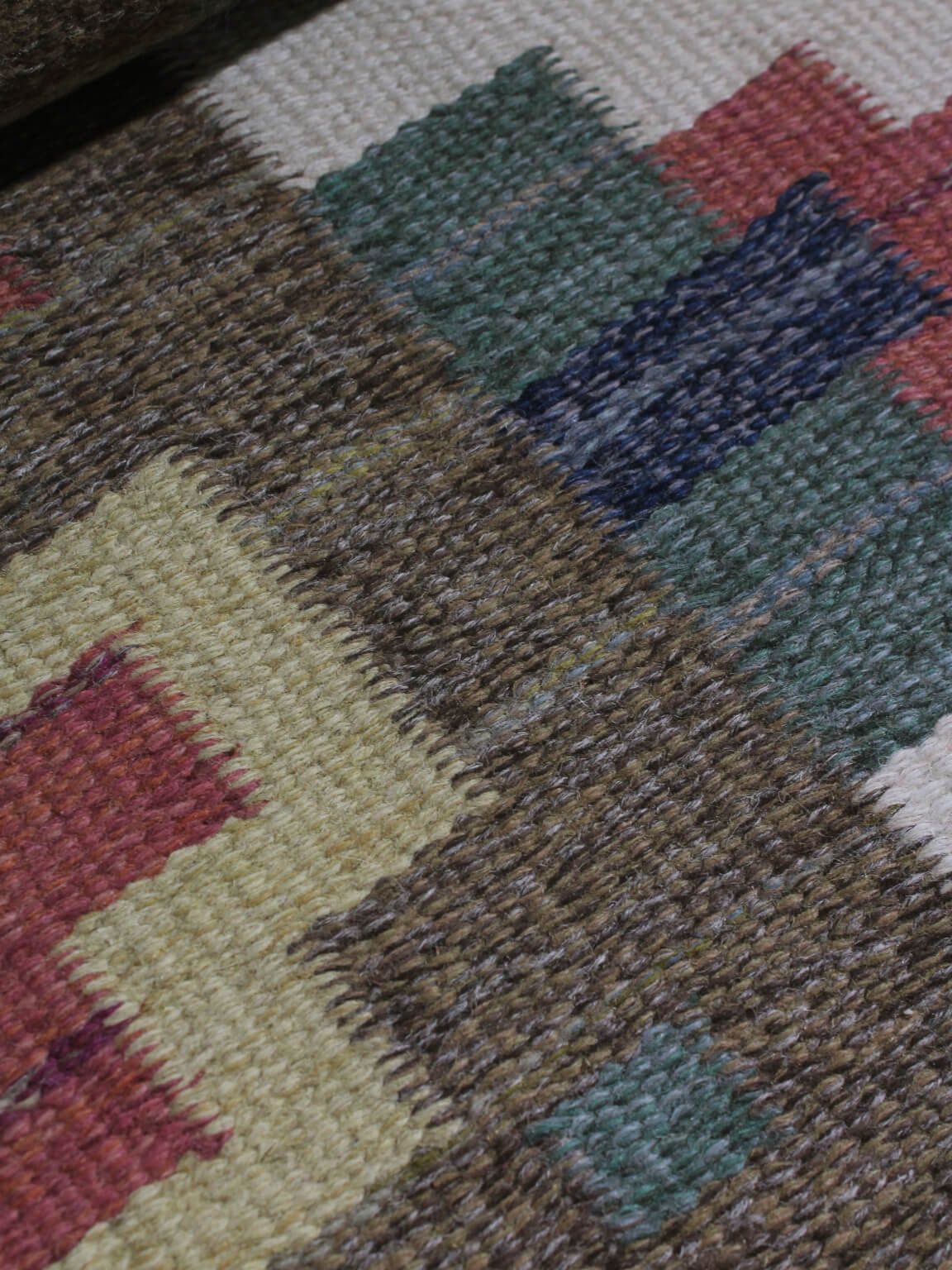 Greta Kruse Mid Century Wool Kilim 102x264cm, Signed photo furniture