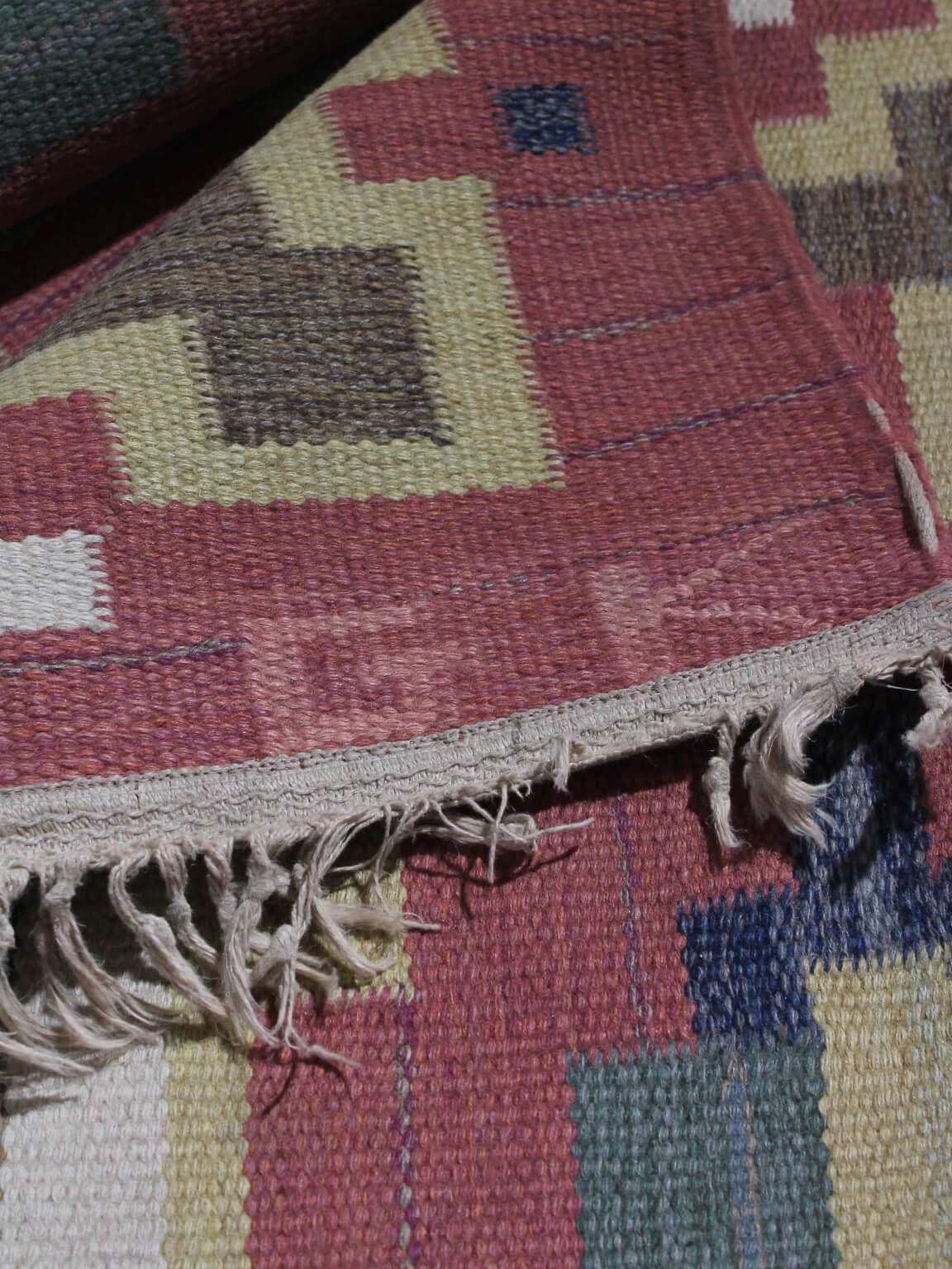 Greta Kruse Mid Century Wool Kilim 102x264cm, Signed photo Textiles
