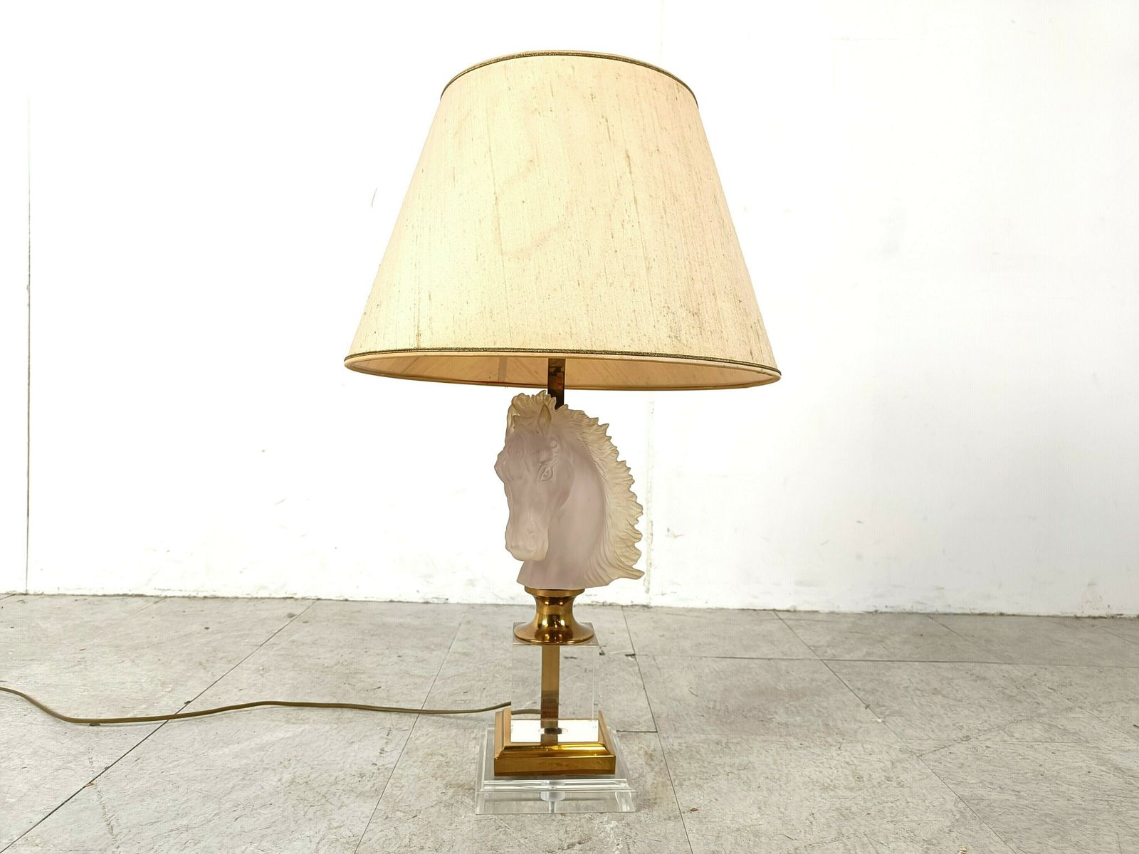 Brass And Glass Horse Head Table Lamp, 1970s France photo for sale