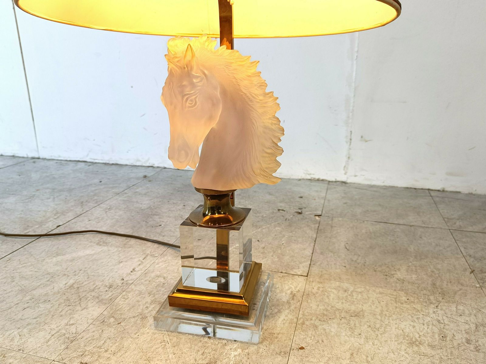 Brass And Glass Horse Head Table Lamp, 1970s France photo vintage