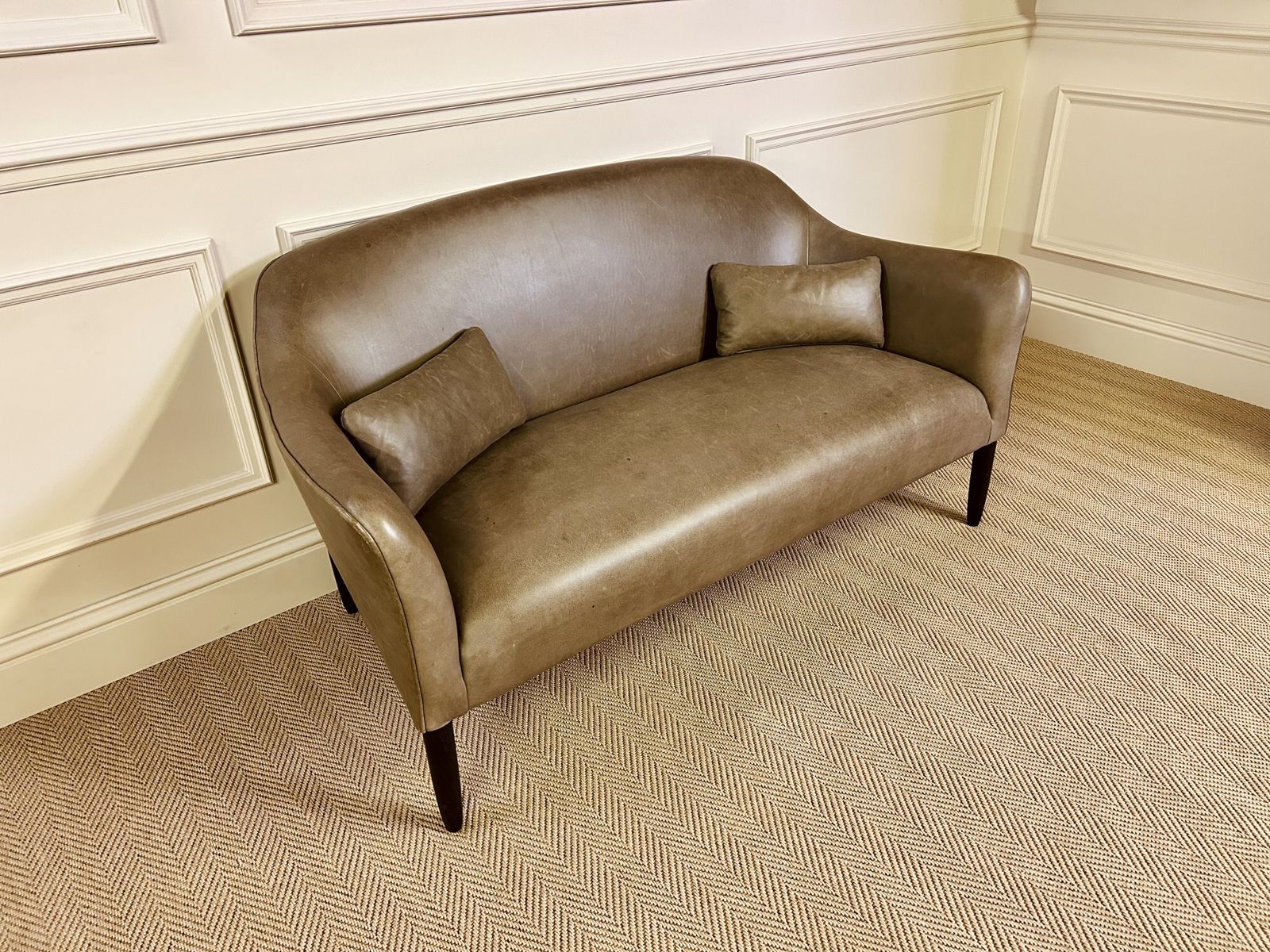 James Uk Newington Two Seater Sofa In Taupe Leather Amazing Quality Trade £2401 photo for sale