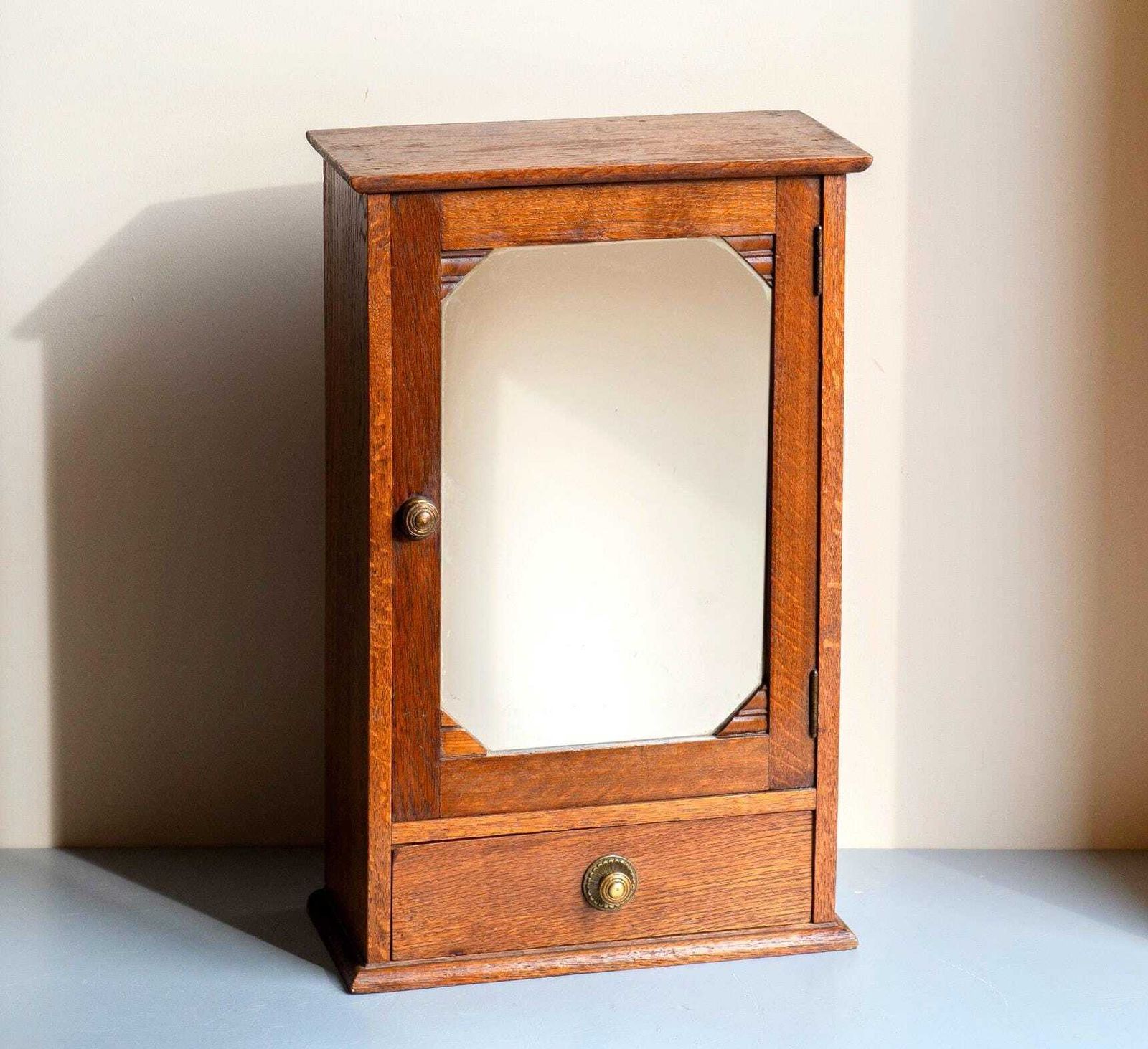 Antique Oak Wall Cabinet With Mirror – Art Deco Medicine Cabinet, 1920s Vintage Bathroom Wall Cabinet