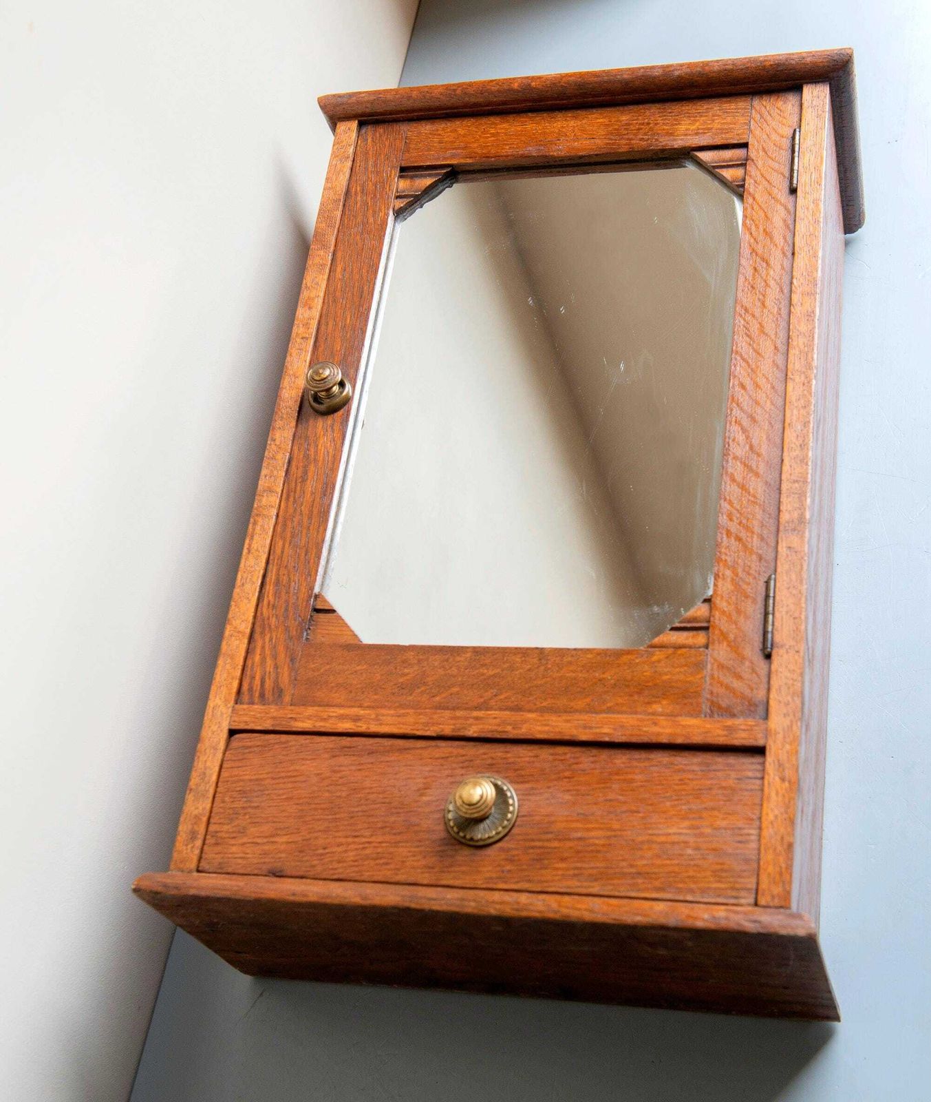 Furniture Antique Oak Wall Cabinet With Mirror – Art Deco Medicine Cabinet, 1920s Vintage Bathroom Wall Cabinet photo