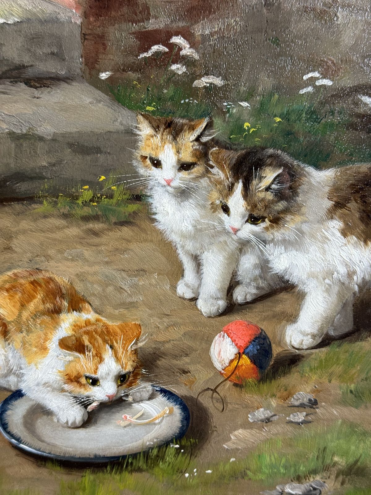 Painting – Alfred Arthur Brunel De Neuville (1852–1941) Playing Kittens photo for sale