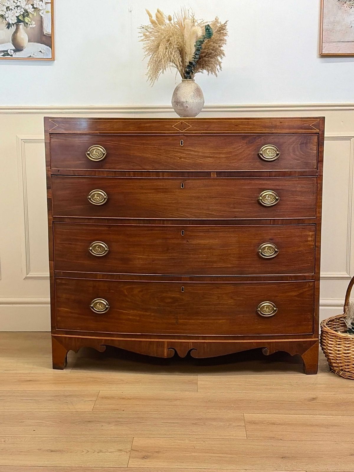 Antique Country Regency Bow Fronted Chest Of Drawers photo Furniture