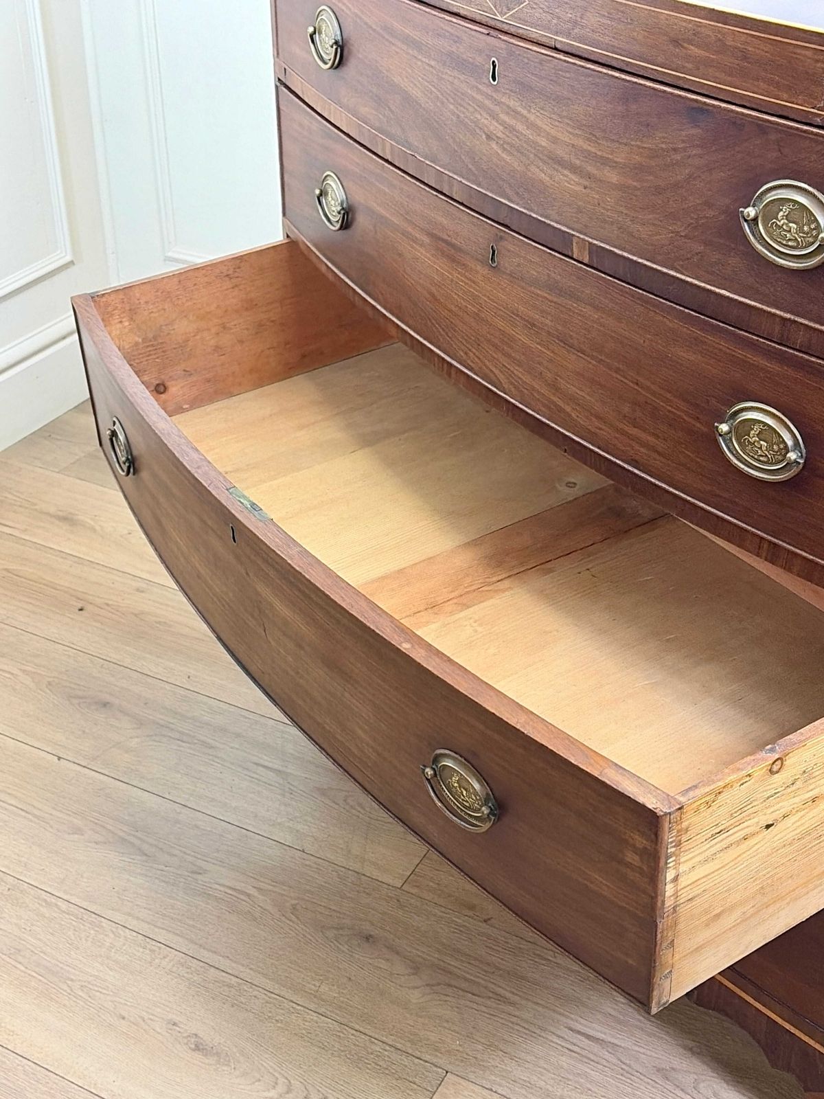 photo buy Antique Country Regency Bow Fronted Chest Of Drawers