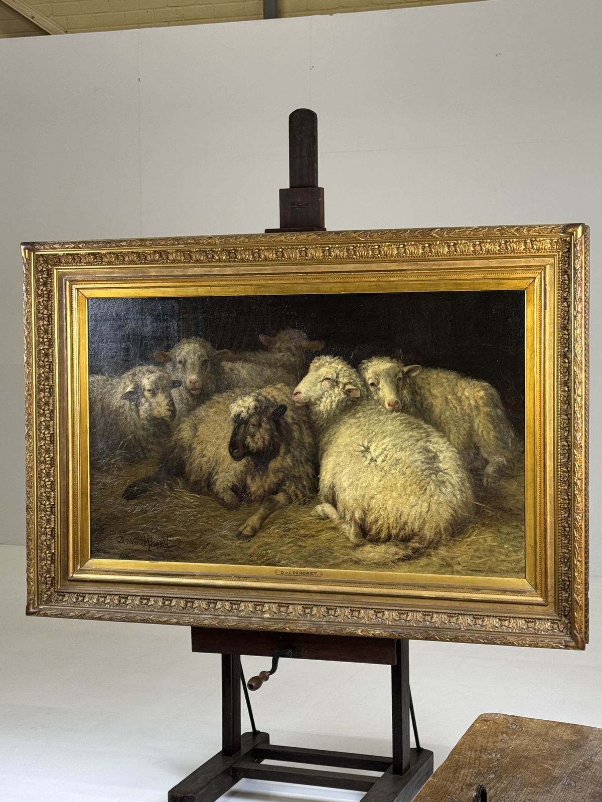 Painting Of Sheep In The Stable By D. Van Lokhorst, 19th Century photo 5021.0
