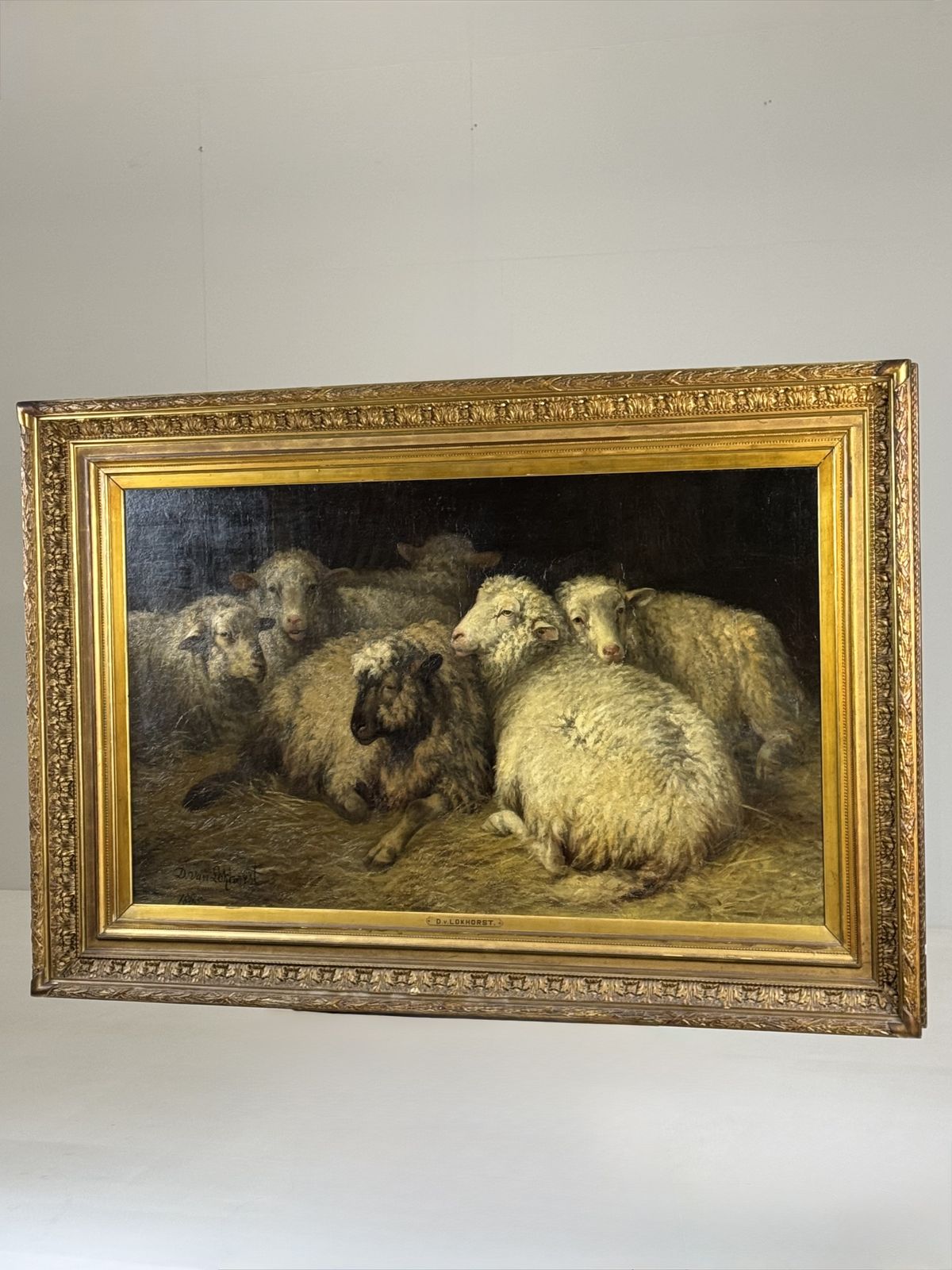 Painting Of Sheep In The Stable By D. Van Lokhorst, 19th Century photo vinterior