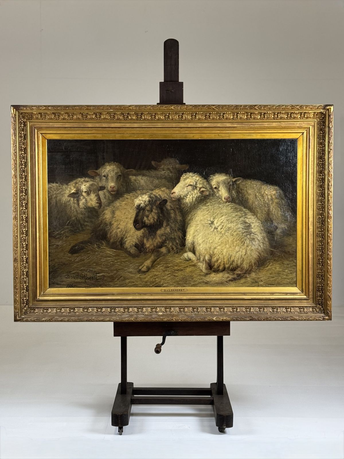 Art Painting Of Sheep In The Stable By D. Van Lokhorst, 19th Century photo