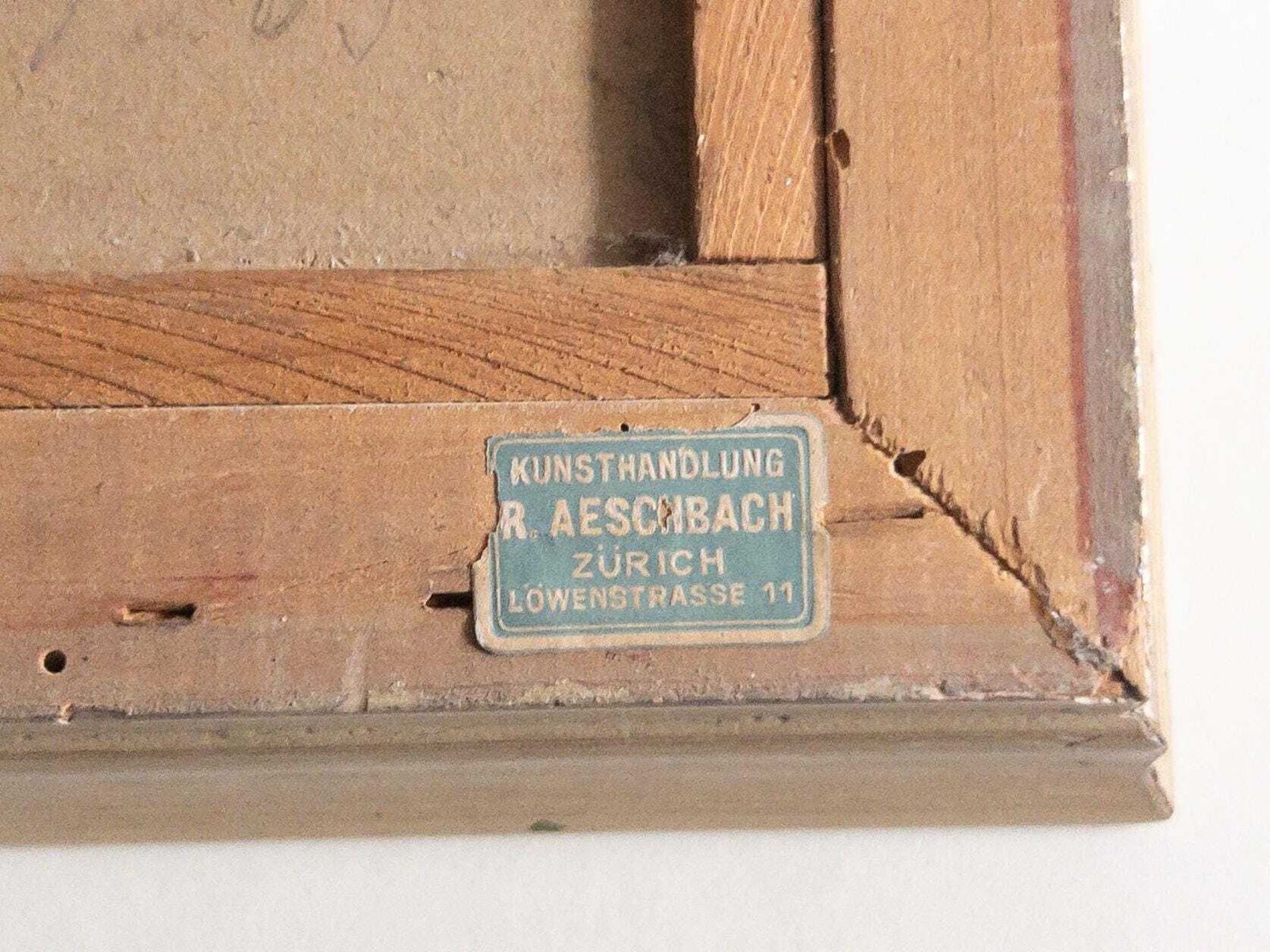 photo for sale Zwitserse bergkapel in besneeuwd alpenlandschap, schilderij van J. Bauer, mid-century kunstwerk