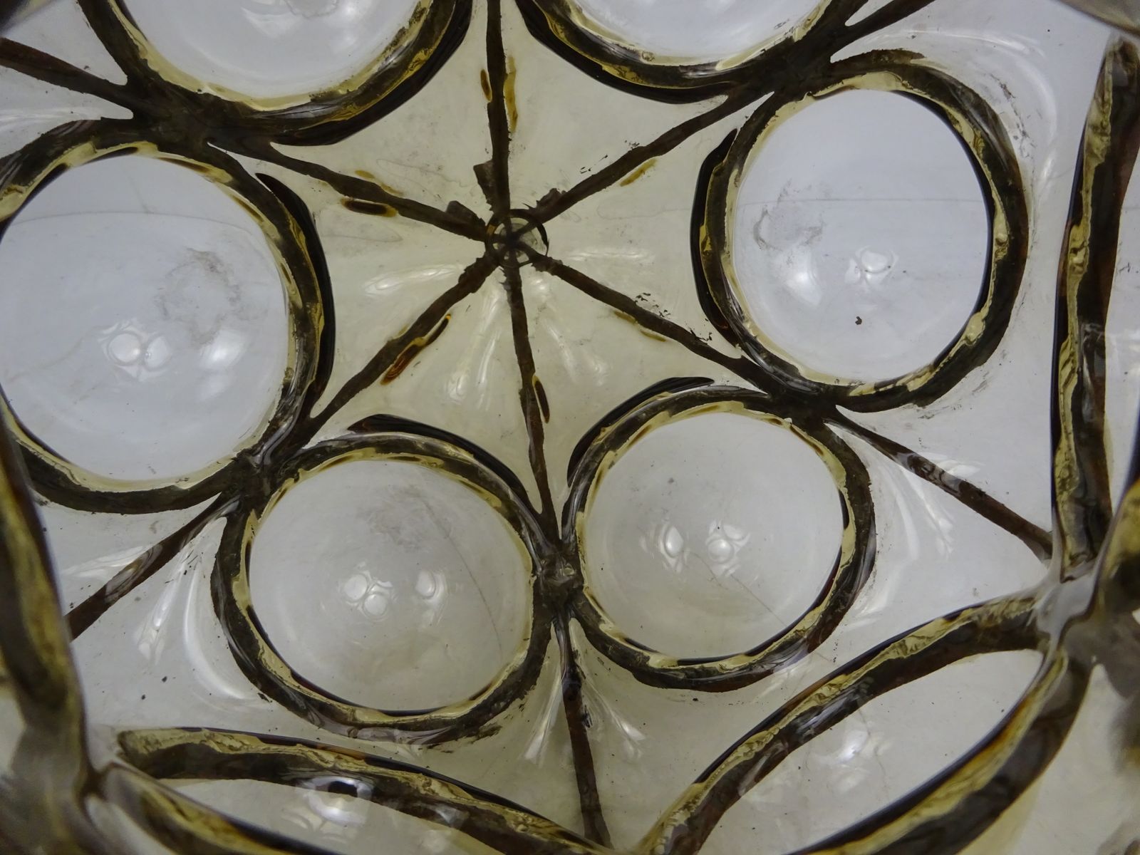 photo furniture Vintage Reclaimed Seguso Murano Caged Bubble Smoked Glass Pendant Shade