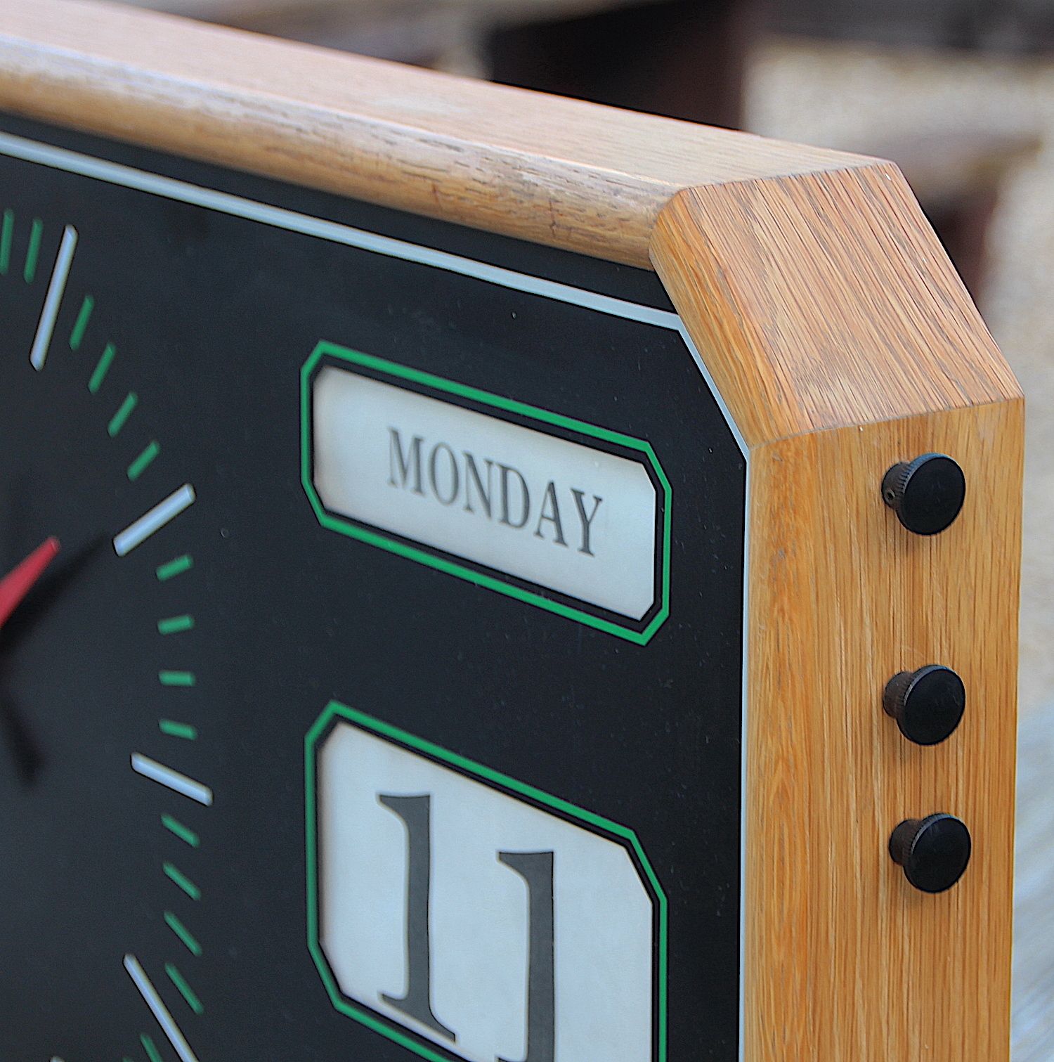 Huge 57cm Oak British Day/Date Vintage Wall Clock. London Timepiece photo for sale