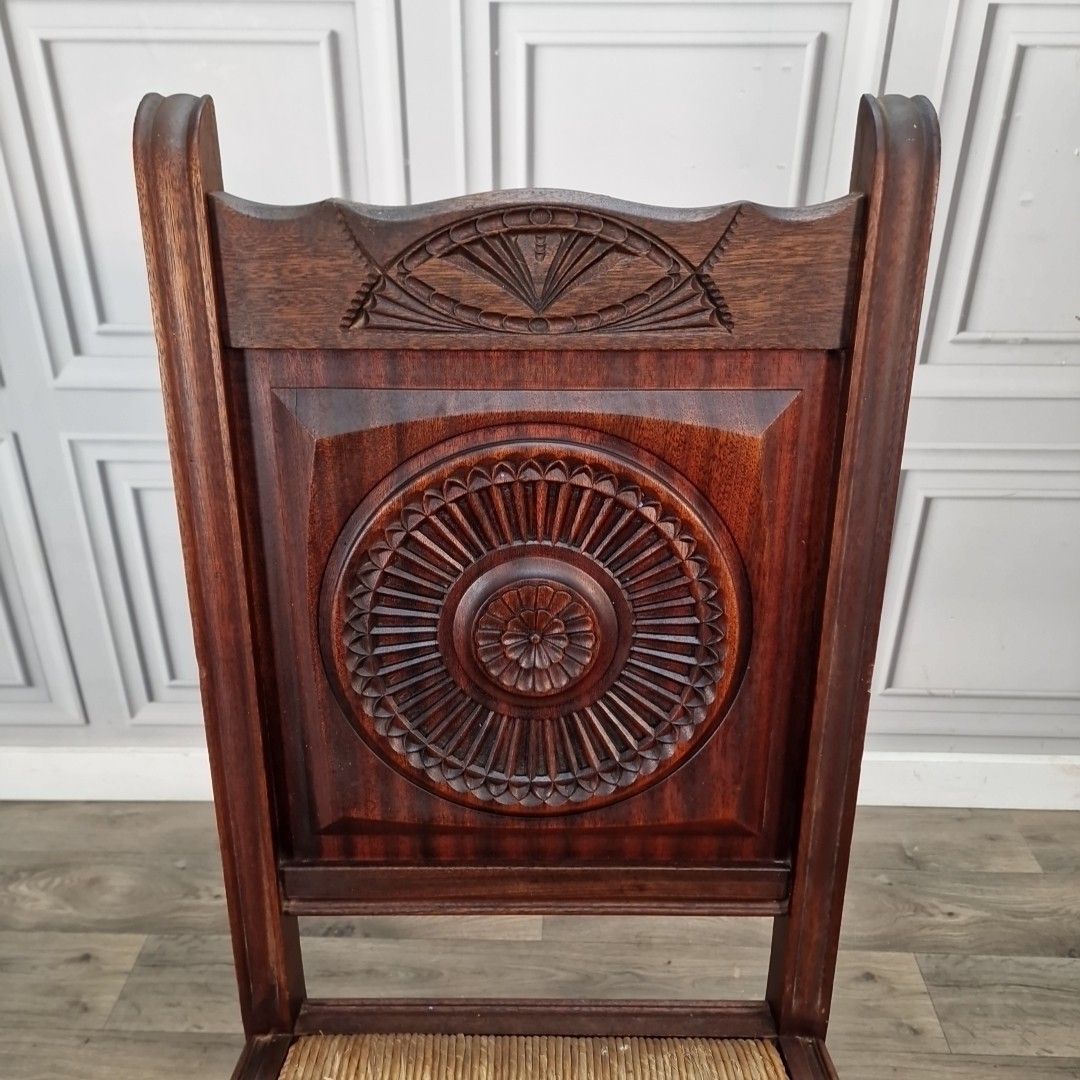 Antique Carved Wooden Chair Rush Seat Decorative Hall Neo Basque Style Walnut photo 150.0
