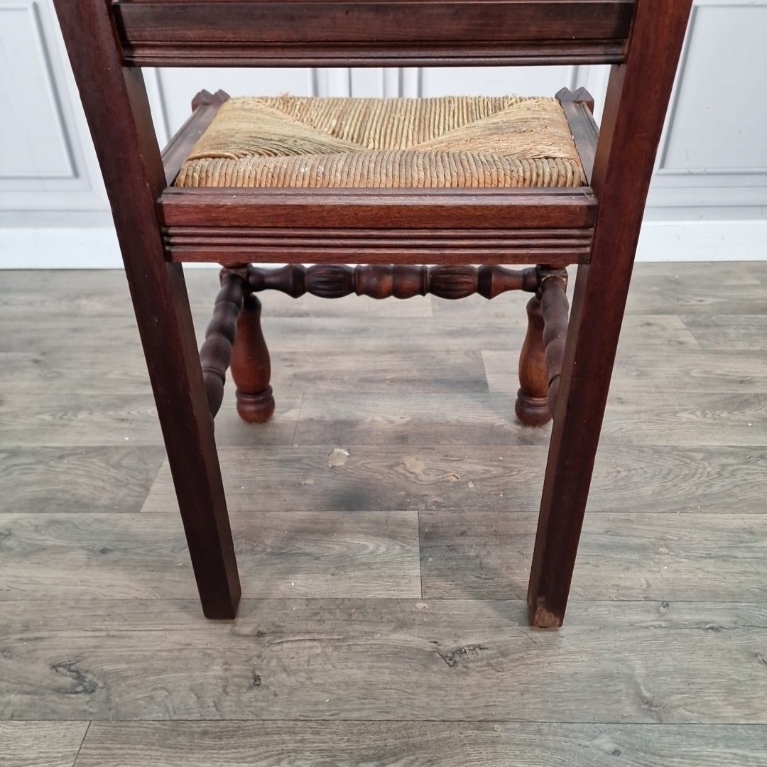 photo buy Antique Carved Wooden Chair Rush Seat Decorative Hall Neo Basque Style Walnut