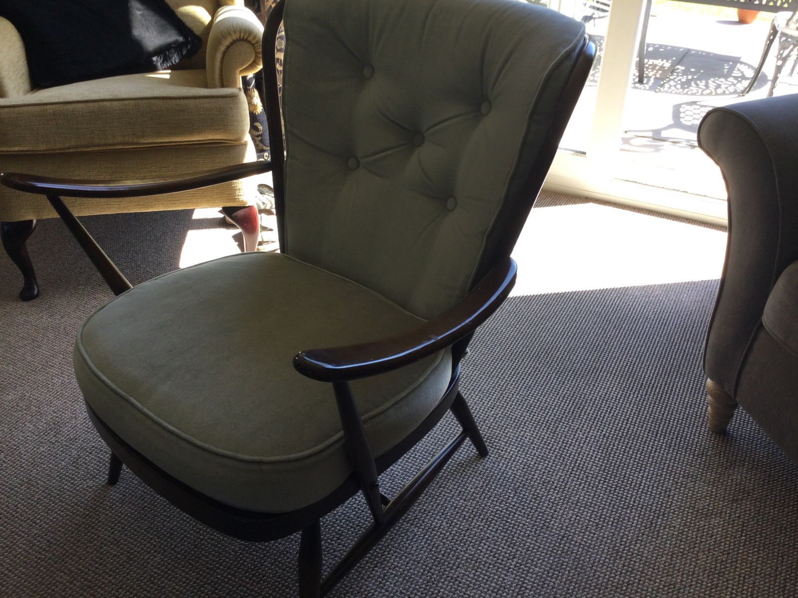 Lovely Mid Century Ercol Arm Chair In A Very En Point Light Moss Green Colour. photo 150.0