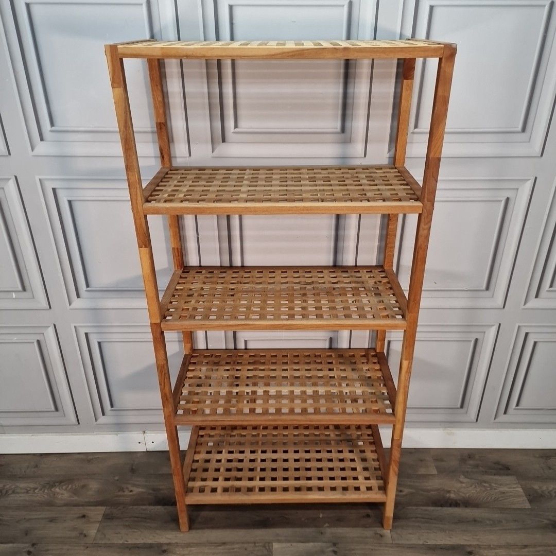 photo vinterior Vintage Wooden Shelving Unit Open Bookcase Lattice Walnut Shelf / Shelves Retro