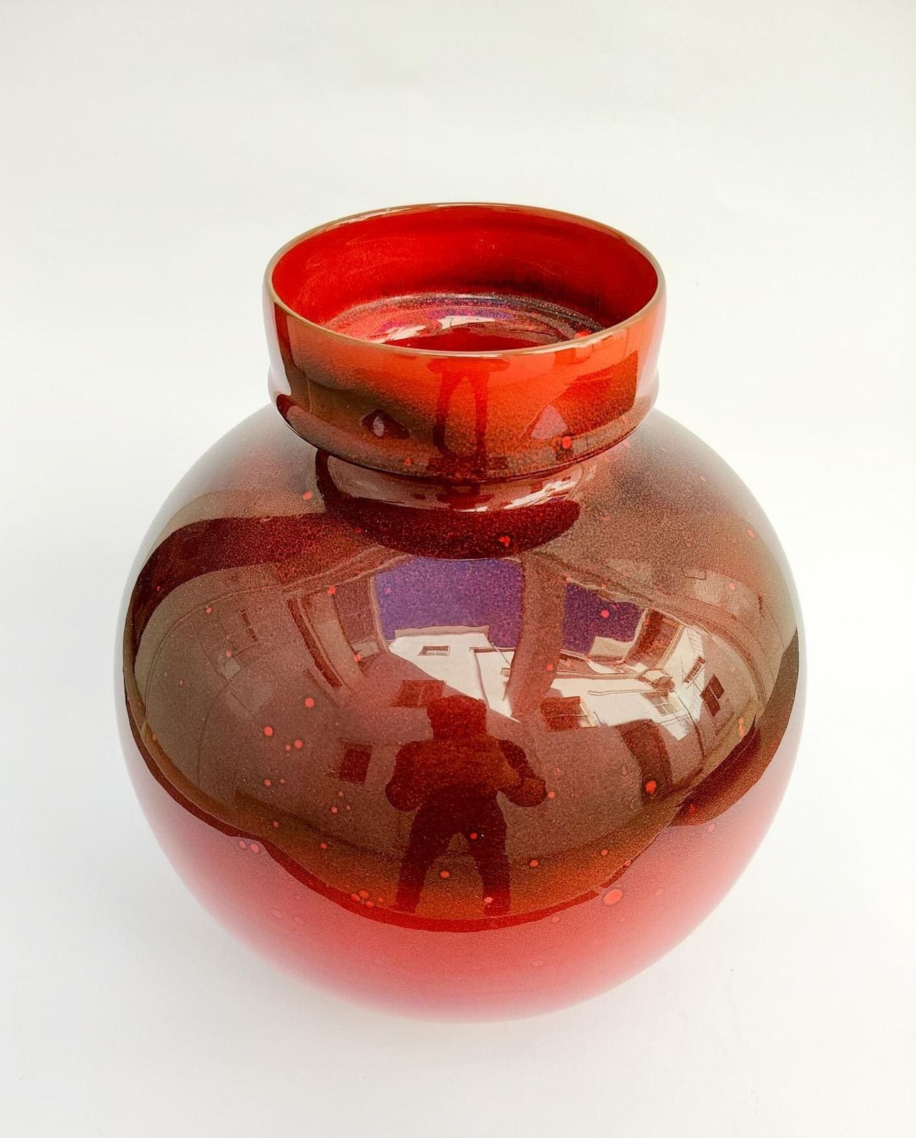 Ernestine Salerno Vintage Red Ceramic Vase, Italian Design, 70s, Spherical, 32 Cm photo vinterior