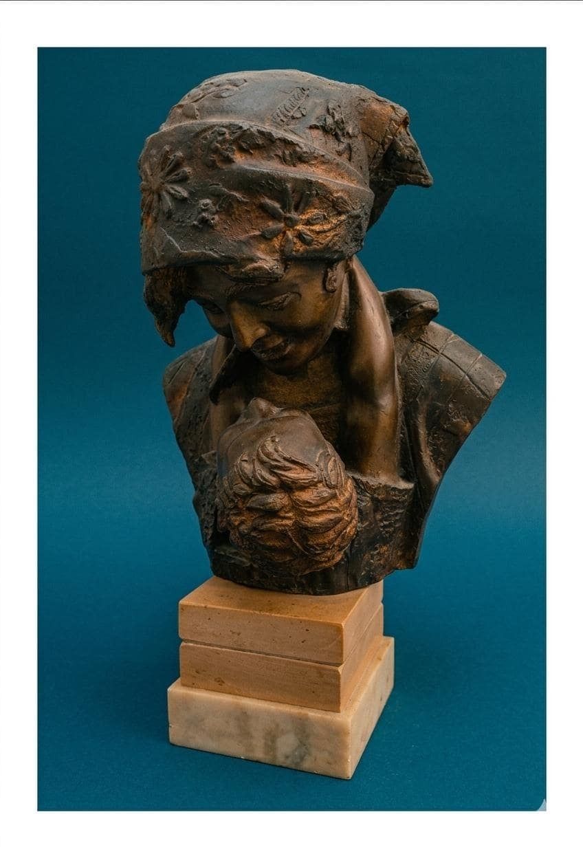 photo for sale Antonio Merente Bronze Sculpture Maternity On A Vintage Marble Base From The 1970s