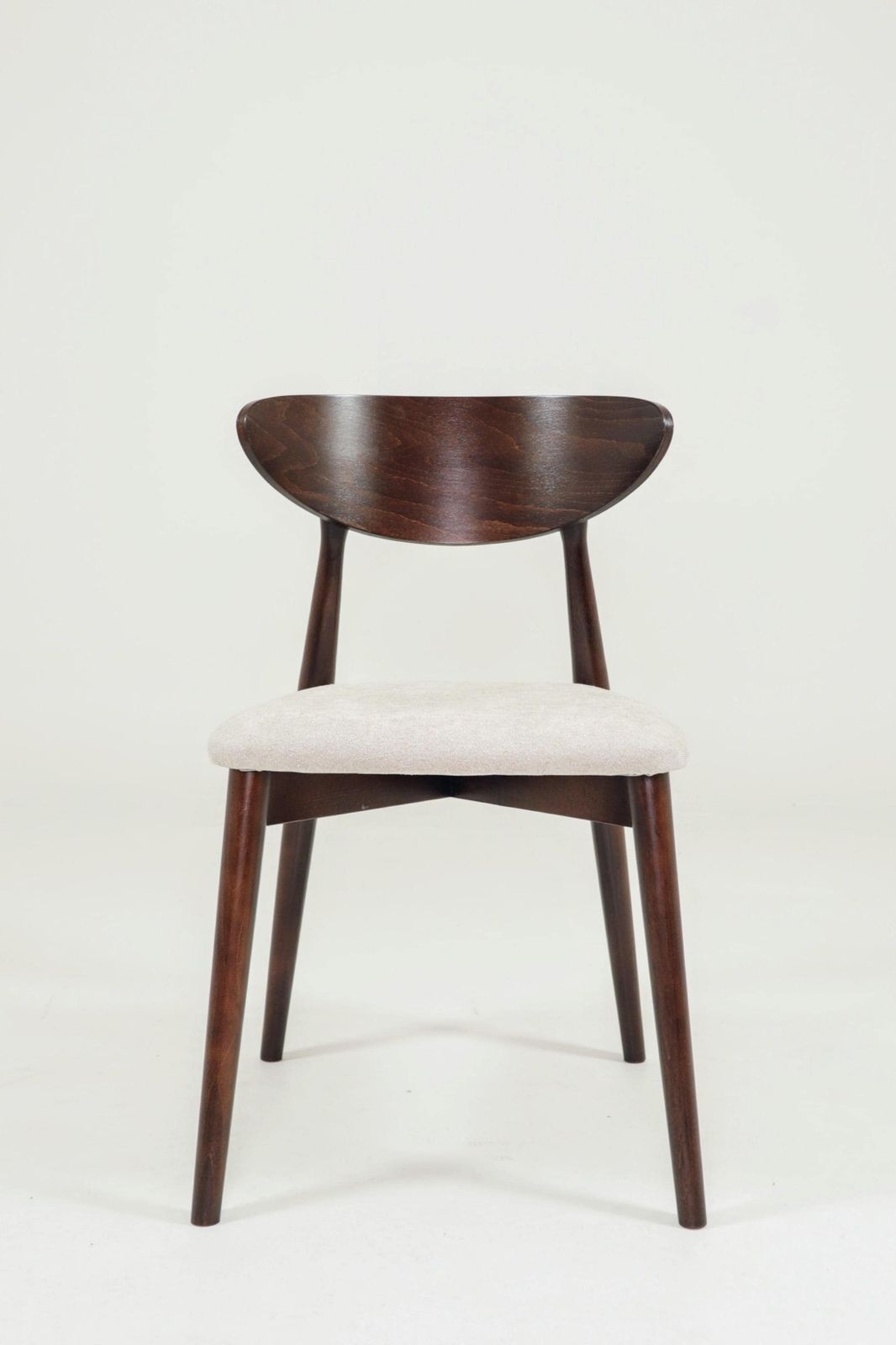 Modern Set Of 6 Dining Chairs, Ecru Farbic And Dark Walnut Beech Wood photo for sale