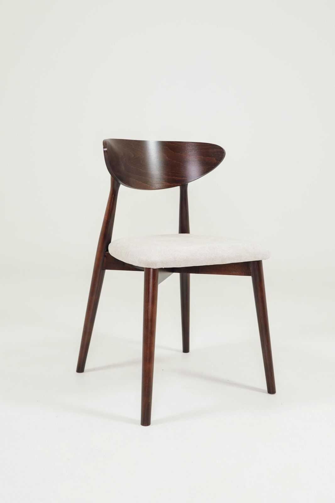 Modern Set Of 6 Dining Chairs, Ecru Farbic And Dark Walnut Beech Wood photo 1199.0