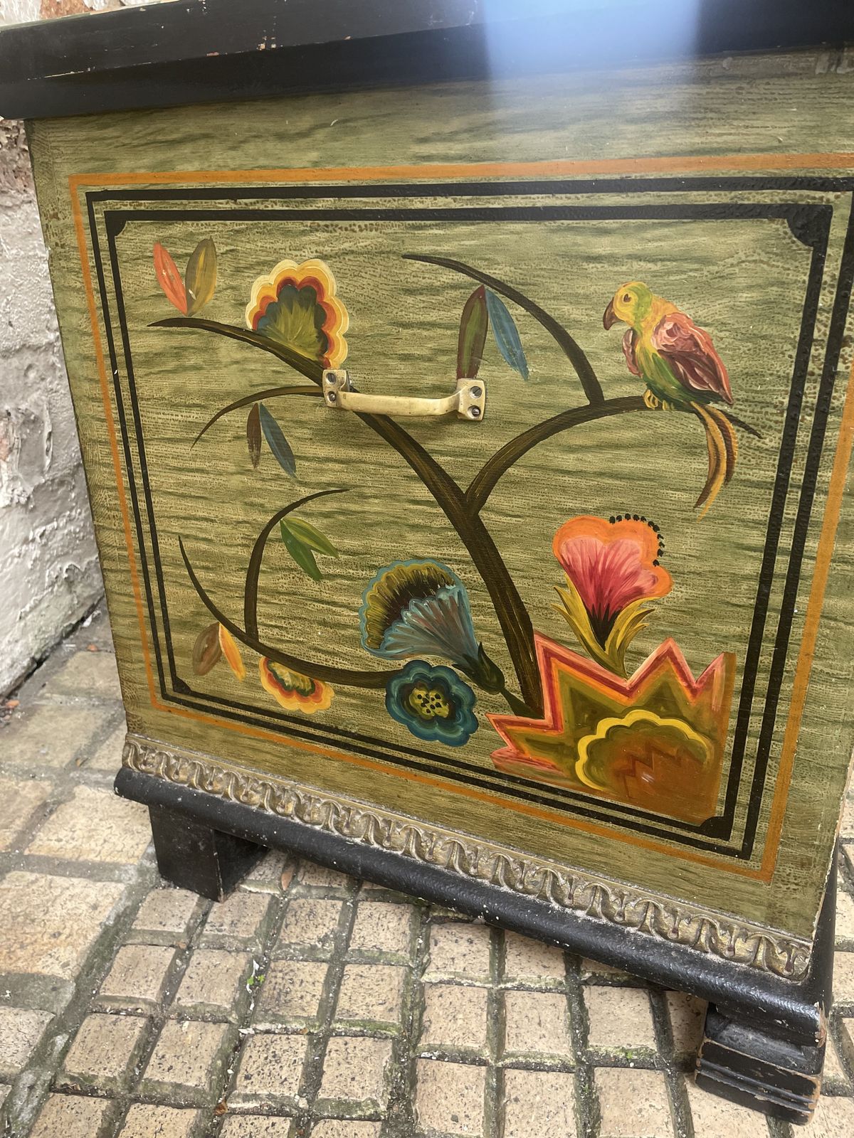 Vintage European Folk Art Painted Chest photo for sale