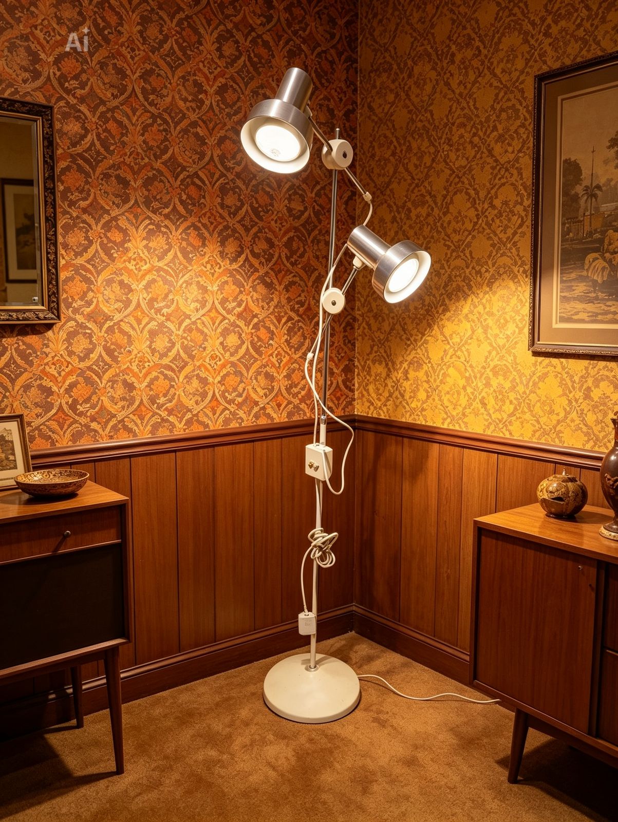 Vintage Mid Century 2 Light Metal Adjustable Spot Floor Standard Lamp 1970
