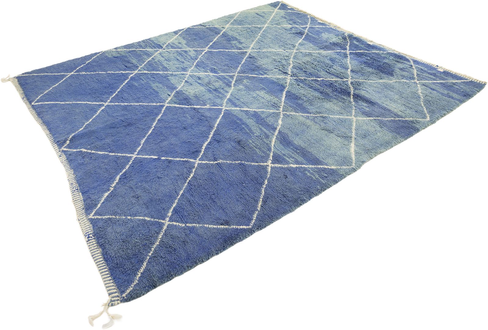 Moroccan Rug, 351 × 302 Cm, Blue And Ivory Diamond Pattern photo furniture