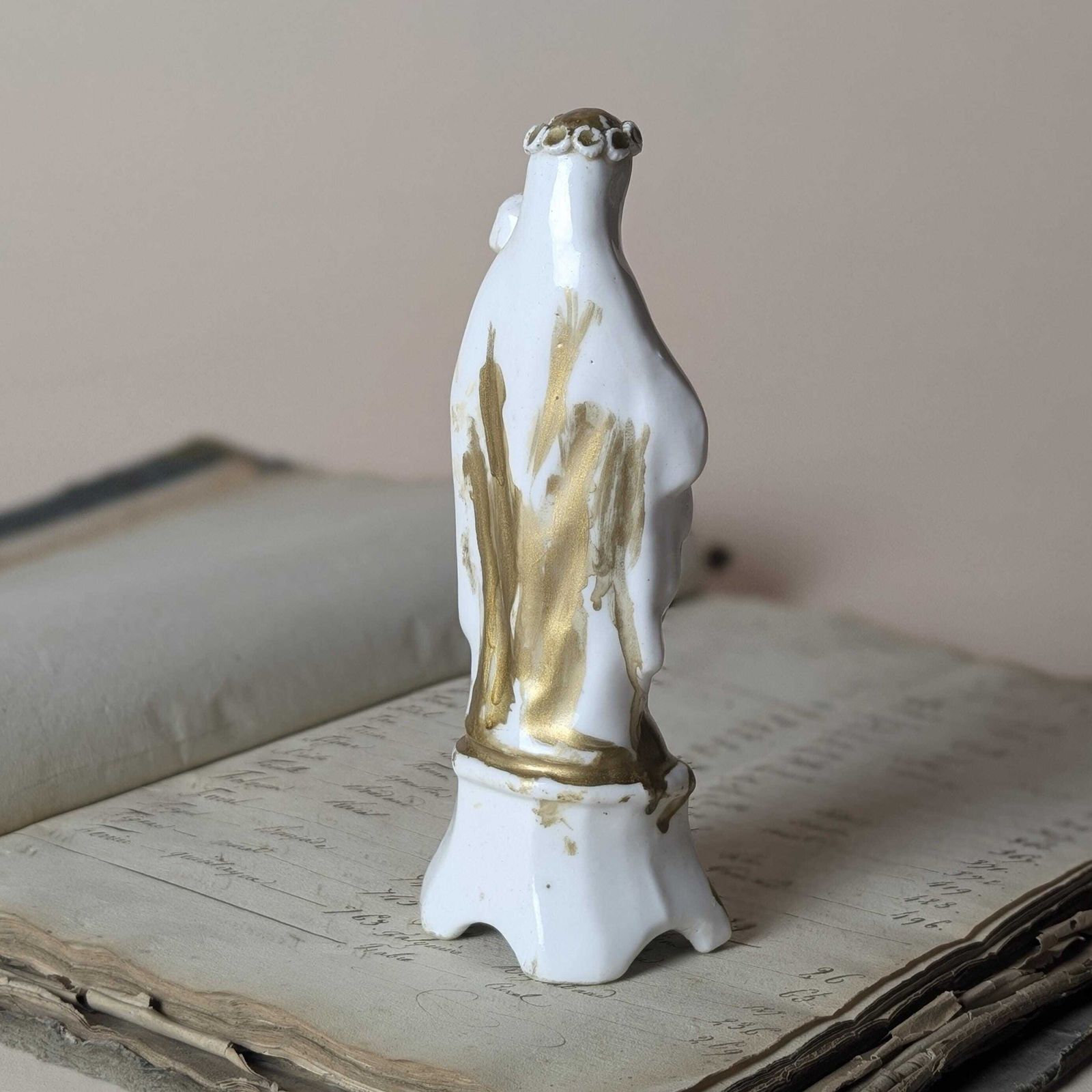 photo for sale Antique Porcelain Madonna And Child Figurine, French Gilt Vieux Paris Virgin Mary Statue, Late 19th Century Catholic Altar Decor