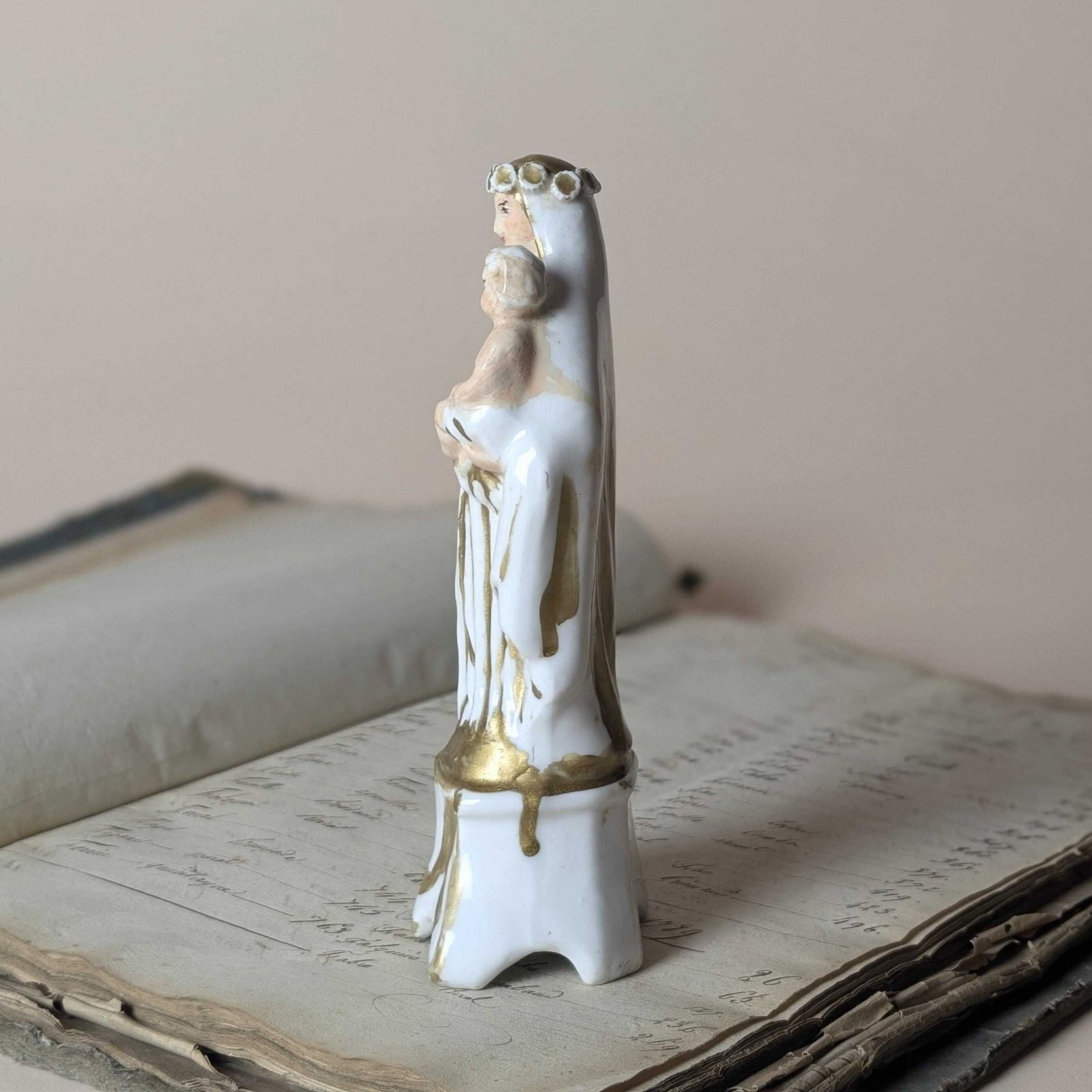 photo vinterior Antique Porcelain Madonna And Child Figurine, French Gilt Vieux Paris Virgin Mary Statue, Late 19th Century Catholic Altar Decor