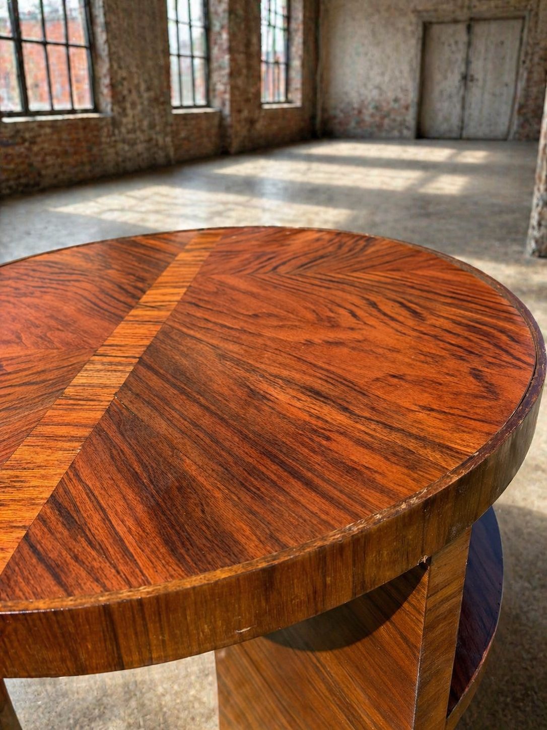 photo for sale Art Deco Round Side Table With Shelf – Vintage Wood Occasional Table / Bedside Table